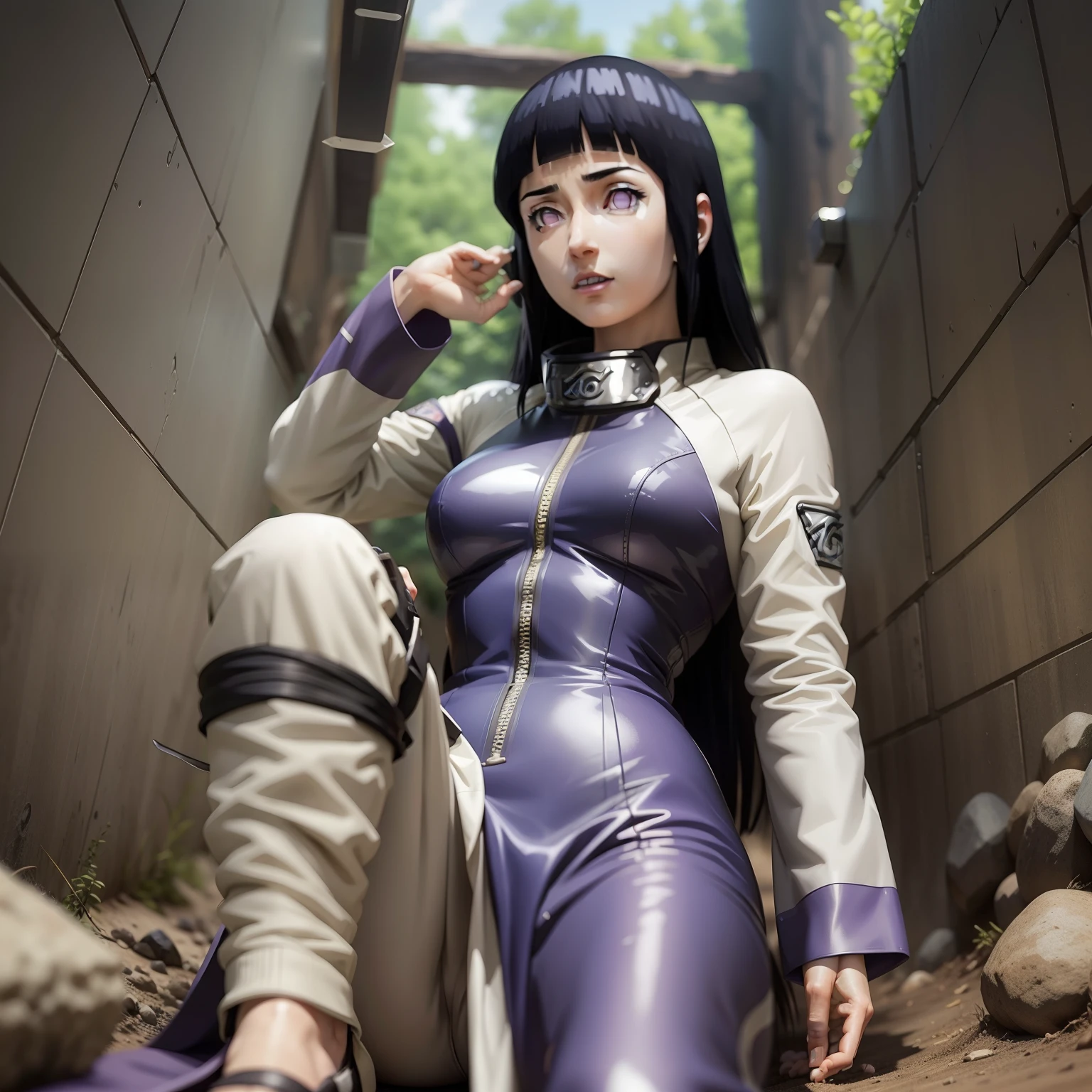 Hinata beautiful, tall, super realistic and well detailed in konoha