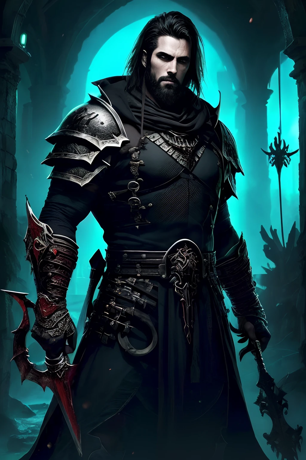 (papel de parede 8k extremamente detalhado), an average photo of a handsome fearsome necromancer warrior, intrincado, alto detalhe, Dramatic