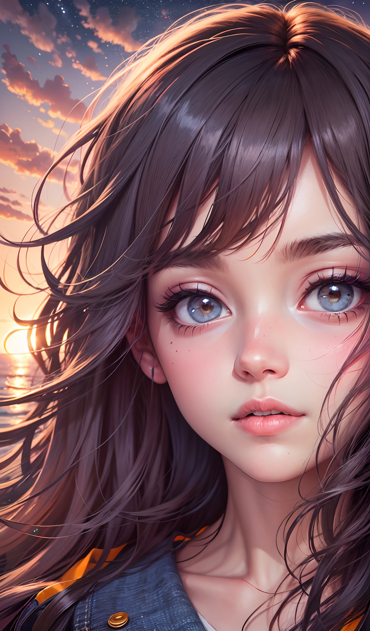 Illustration of a girl watching sunset. --auto --s2