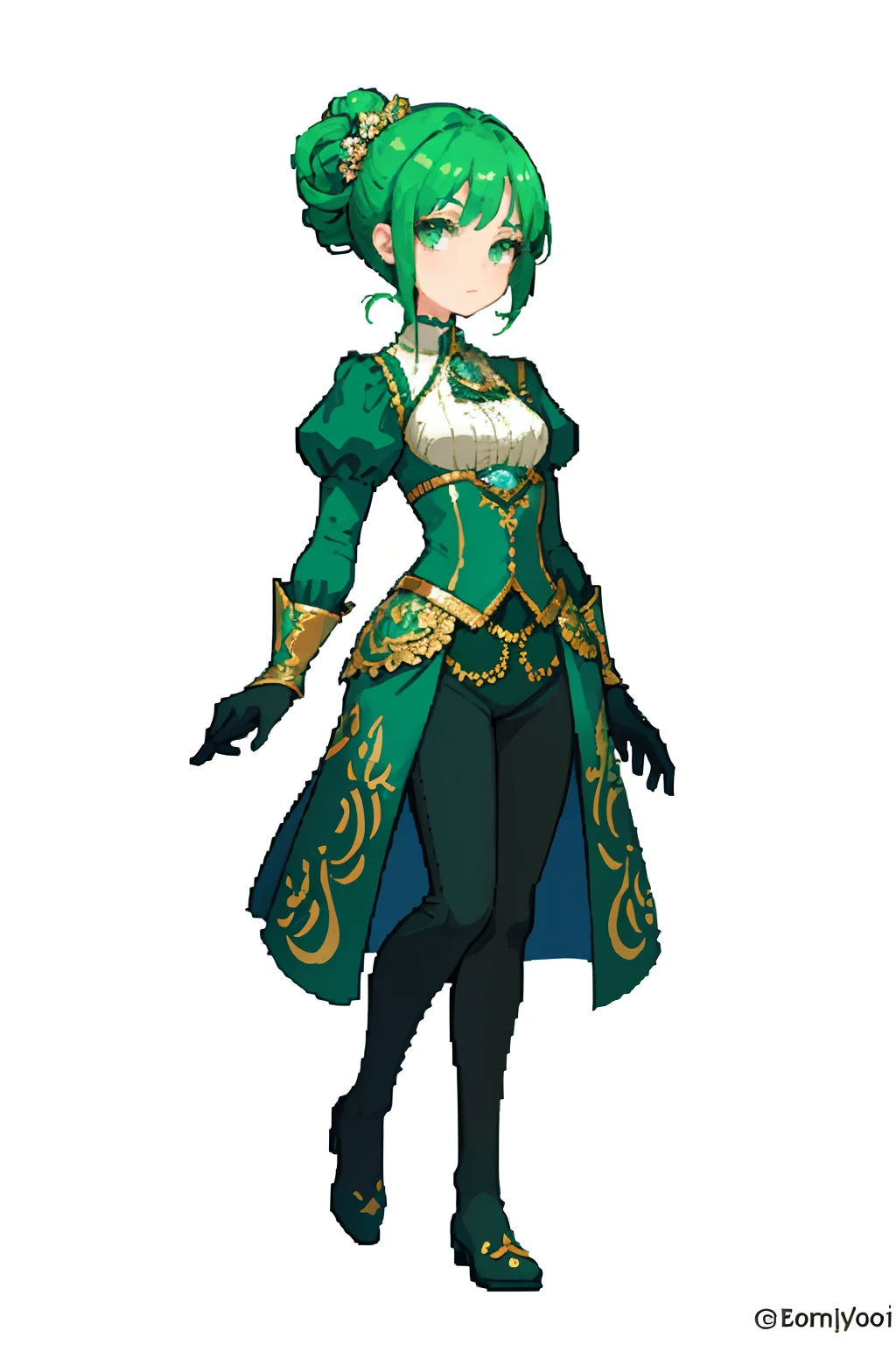 (8k, highest quality, best quality, masterpiece, highly detailed:1.2),
1 girl, fullbody, green chignon hair, fullbody, Renaissance, gentleman suit