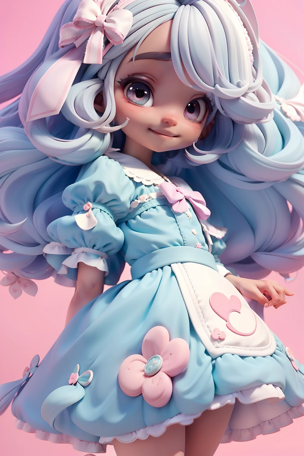 cute Alice in the Wonderland, negra, meniga, olhos delicados, pastel tone, cabelo e roupa multicolorido, sorriso delicado, fundo simples e branco