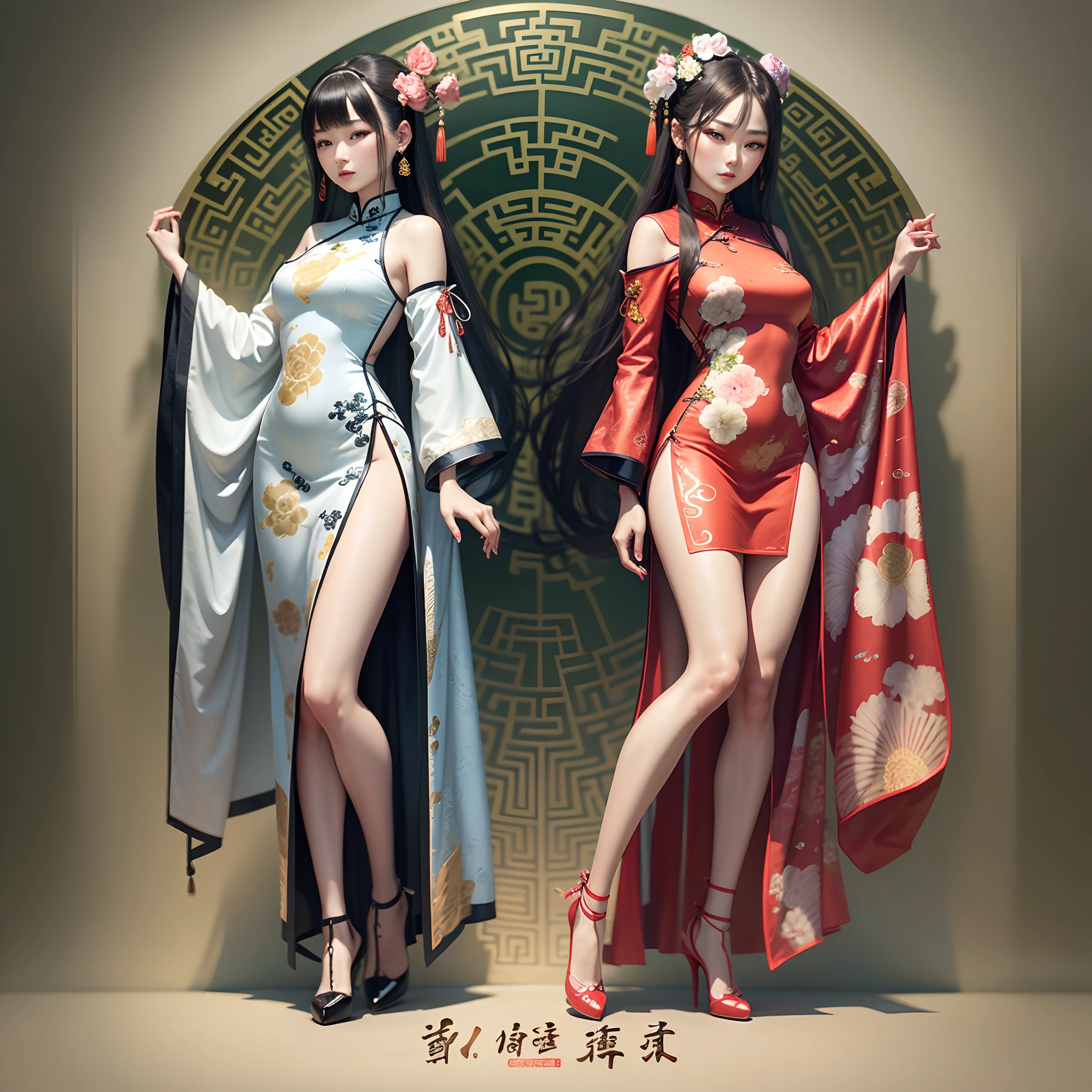 Ancient Chinese beauties, wearing high-heeled shoes, wearing cheongsam, etc. --auto --s2