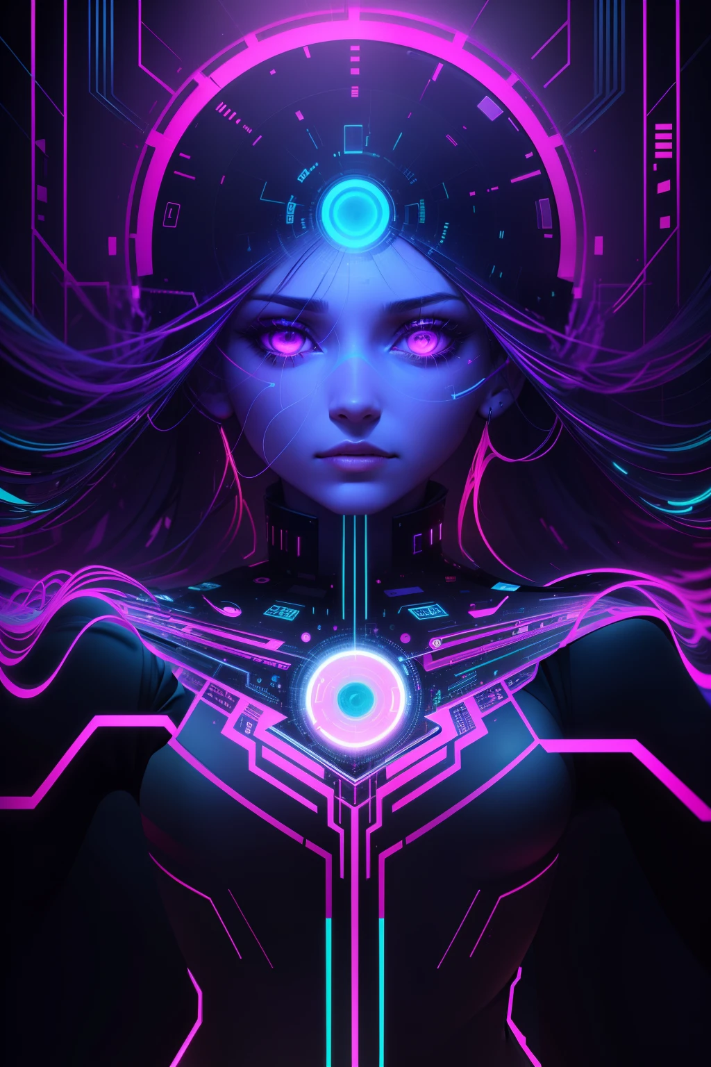 A mind-bending visualization of the human mind with a glitch-art style and neon hues, showcasing the power and unpredictability of consciousness.