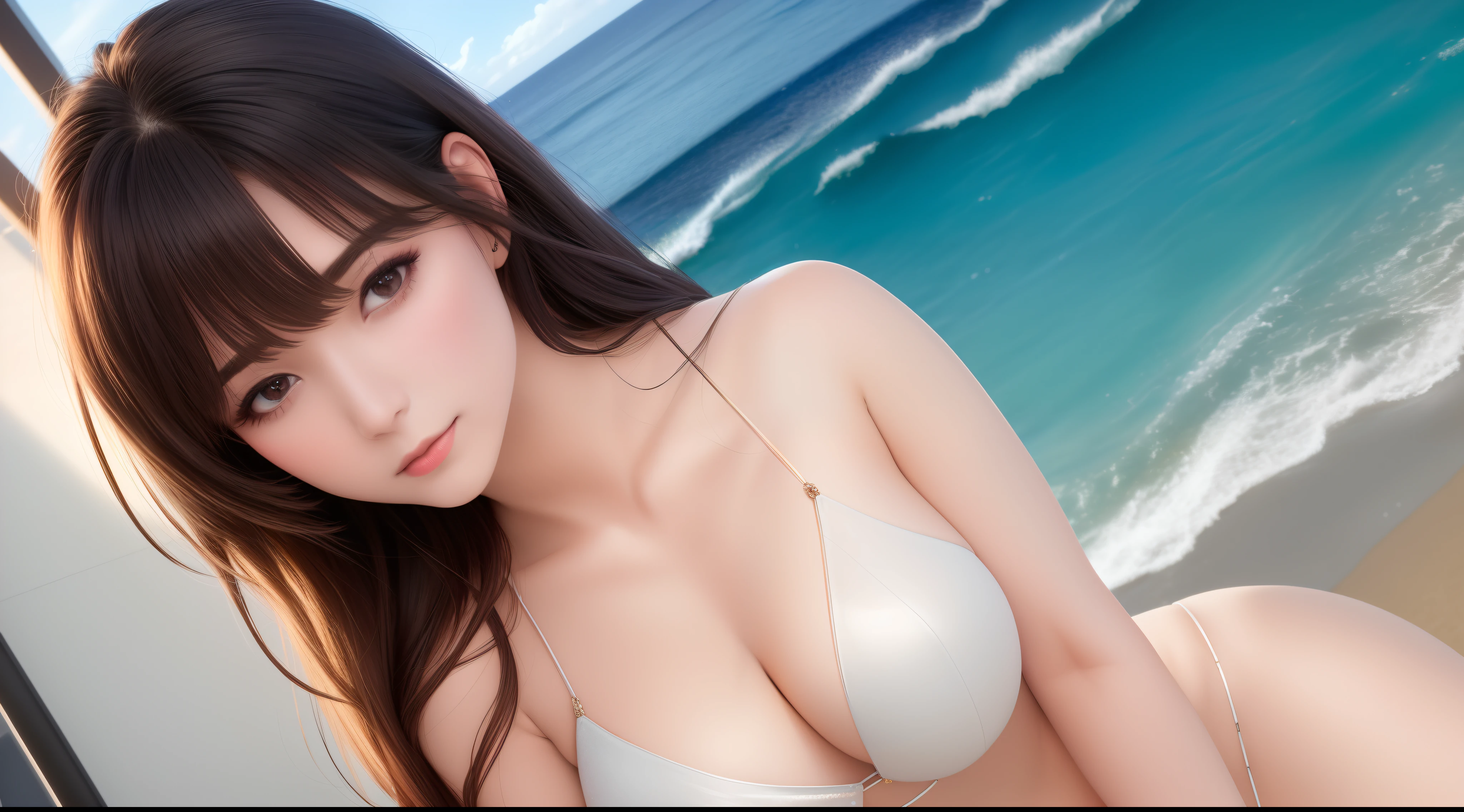 best quality, masterpiece, solo, high_res,1 beautiful woman 20 years younger, perfect body, center, hair decoration, pretty face, light makeup, Tyndall effect, realistic photo, dark studio, daylight, clear, inshore sea, beautiful, hawaiian island scene, clear blue sea, wet body, (high detail skin: 1.2), 8k uhd, dslr, studio light, high quality , photo, high resolution, 8k, bokeh.