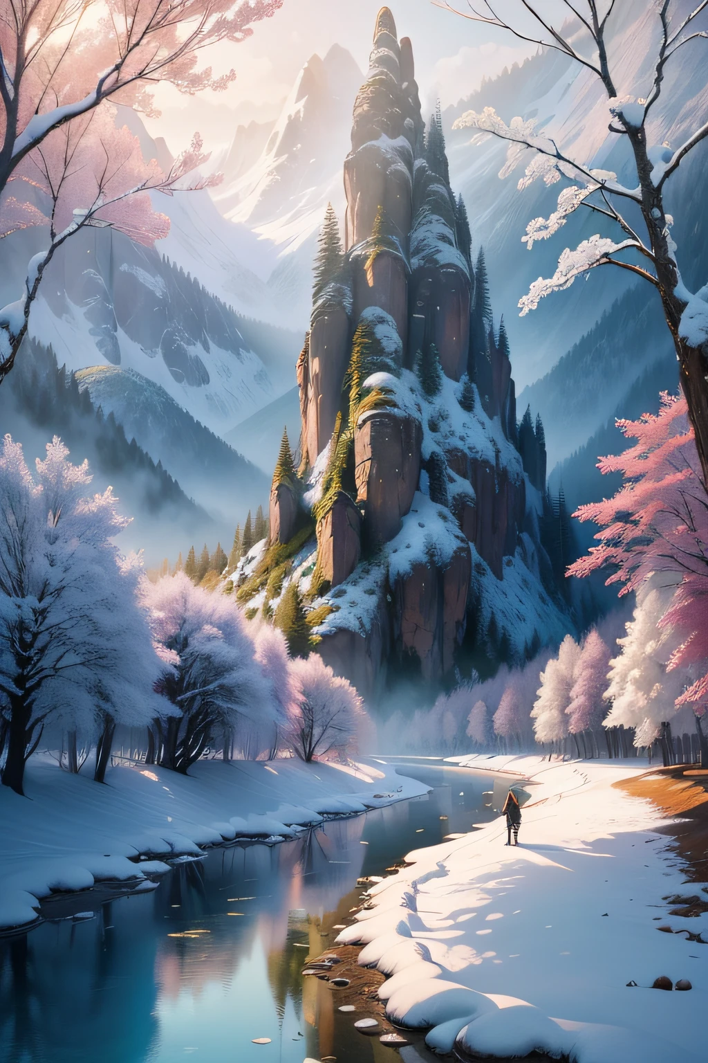 (tmasterpiece,top Quority,best qualtiy,offcial art,Beauty and aesthetics:1.2),(Fairy tale style landscape,springtime,夏天,autumnal,Winters,High hills,flowingwater,ln the forest,the ocean,uni,rainforests,snowfield:1.3),