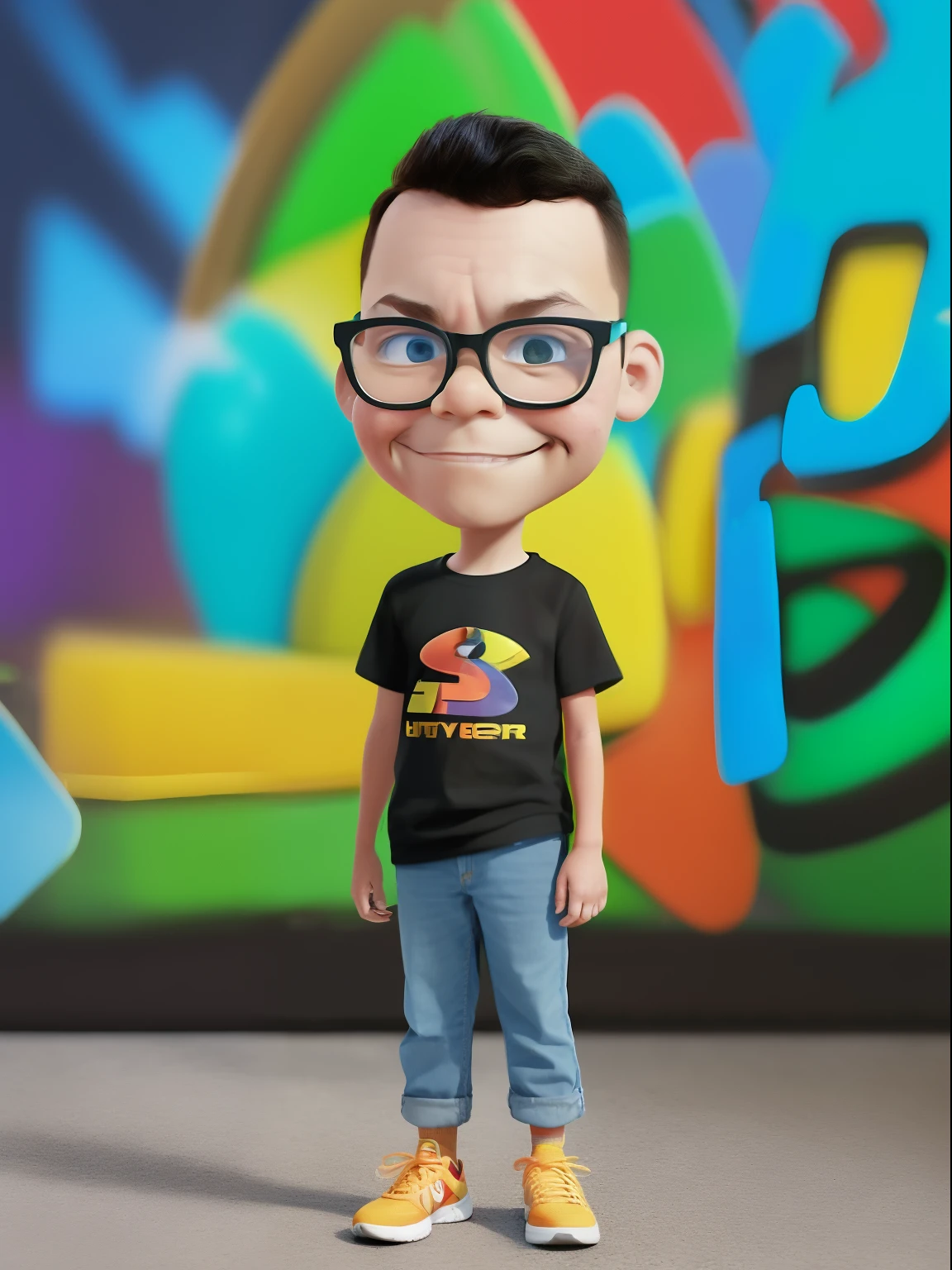 guttonervision8, [A 3-year-old boy wearing glasses], pixar, rendering, Cartoon, popmart, hyper-realisticstyle