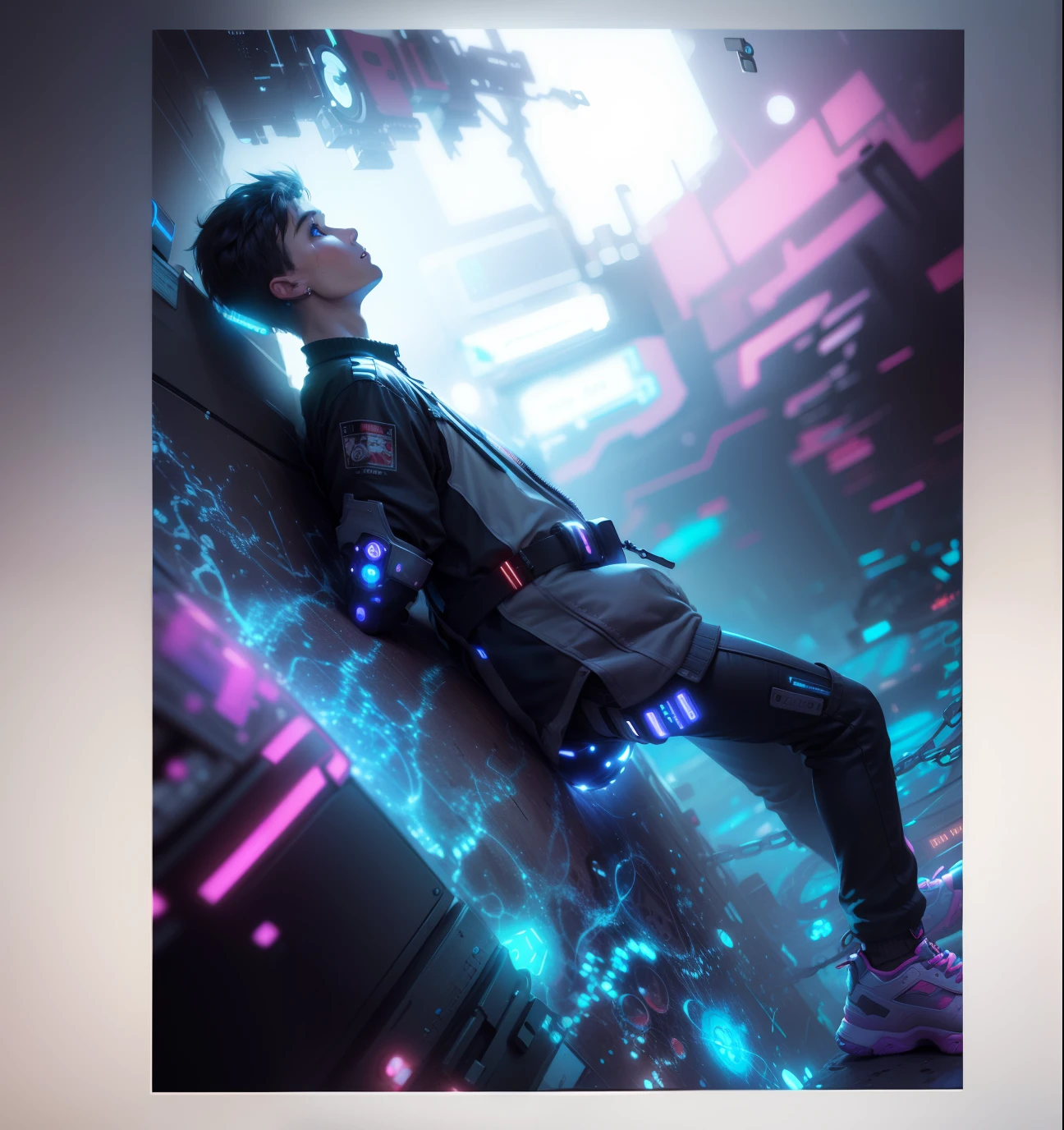 .jpg, toddler, cyberpunk, neon, 8k, --v 4 Change background cyberpunk handsome boy, realistic face, 8k, ultra realistic