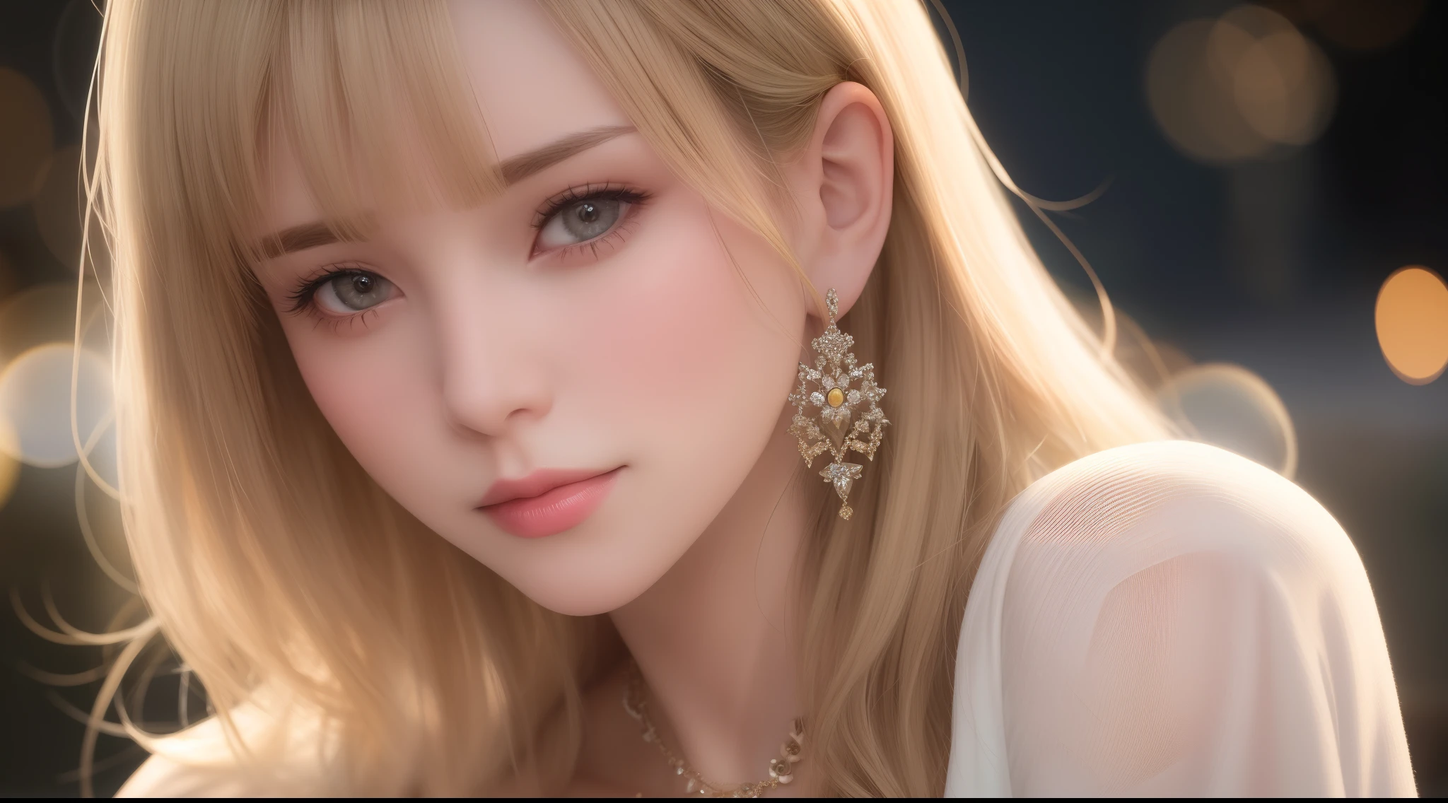 best quality, masterpiece, high_res, 1girl, hair ornament, necklace, jewelry, Beautiful face, upon body, tyndall effect, photo realistic, dark studio, rim lighting, two tone lighting, (high detailed skin:1.2), 8k uhd, dslr, soft lighting, high quality, volumetric lighting, candid, Photograph, high resolution, 4k, 8k, Bokeh, medium breasts, open fingers, (hair color:blonde:1)