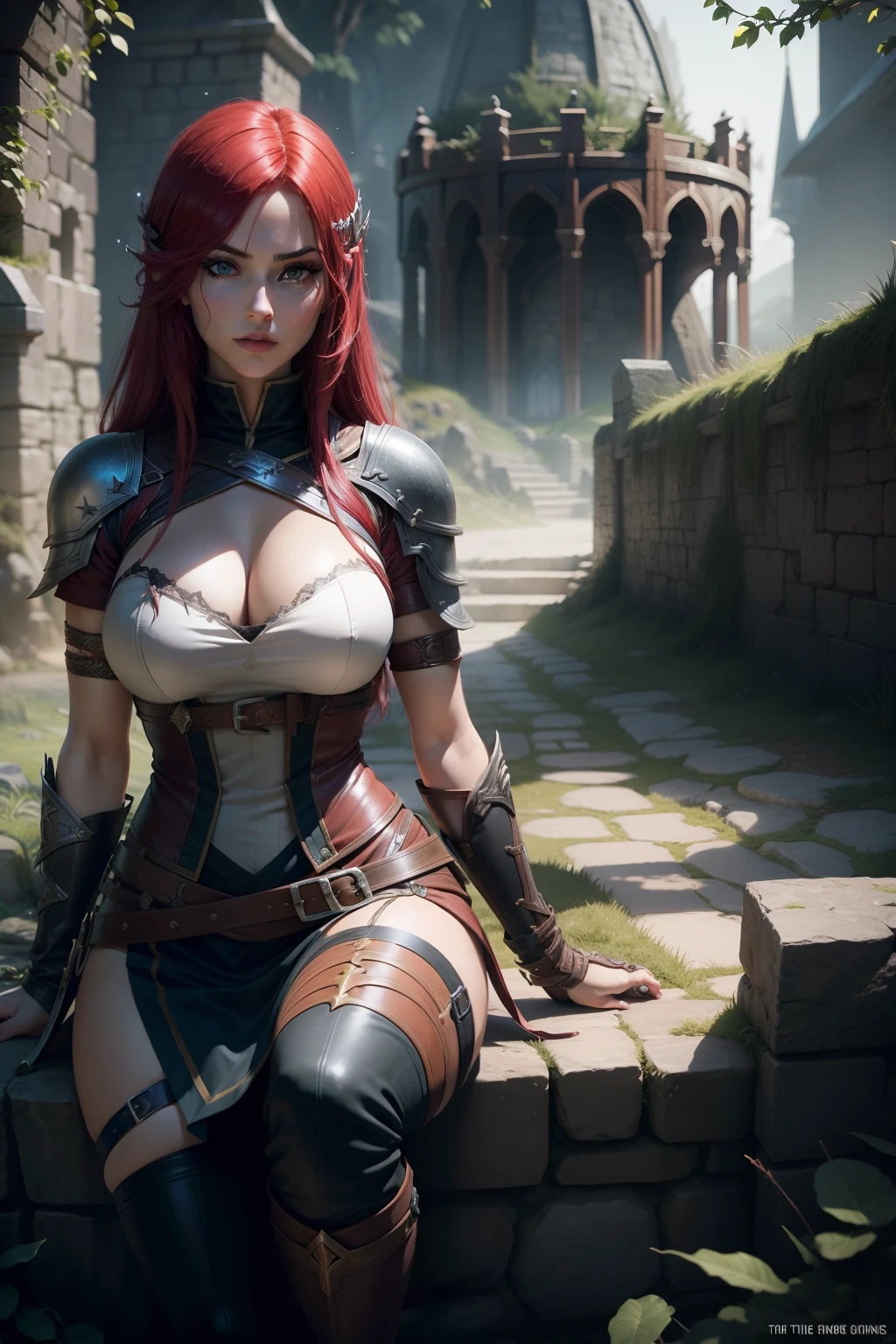 Katarina, do League of Legends, detailed in the Lord of the Rings universe, with the theme of the Lord of the Rings universe, Lord of the Rings-inspired background and thematic details.