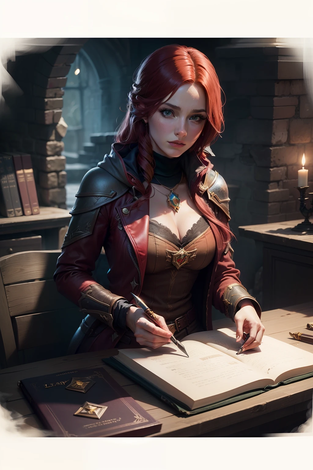 Katarina, do League of Legends, detalhado no universo do Harry Potter, com o tema do universo do Harry Potter, Harry Potter-inspired background and themed details.