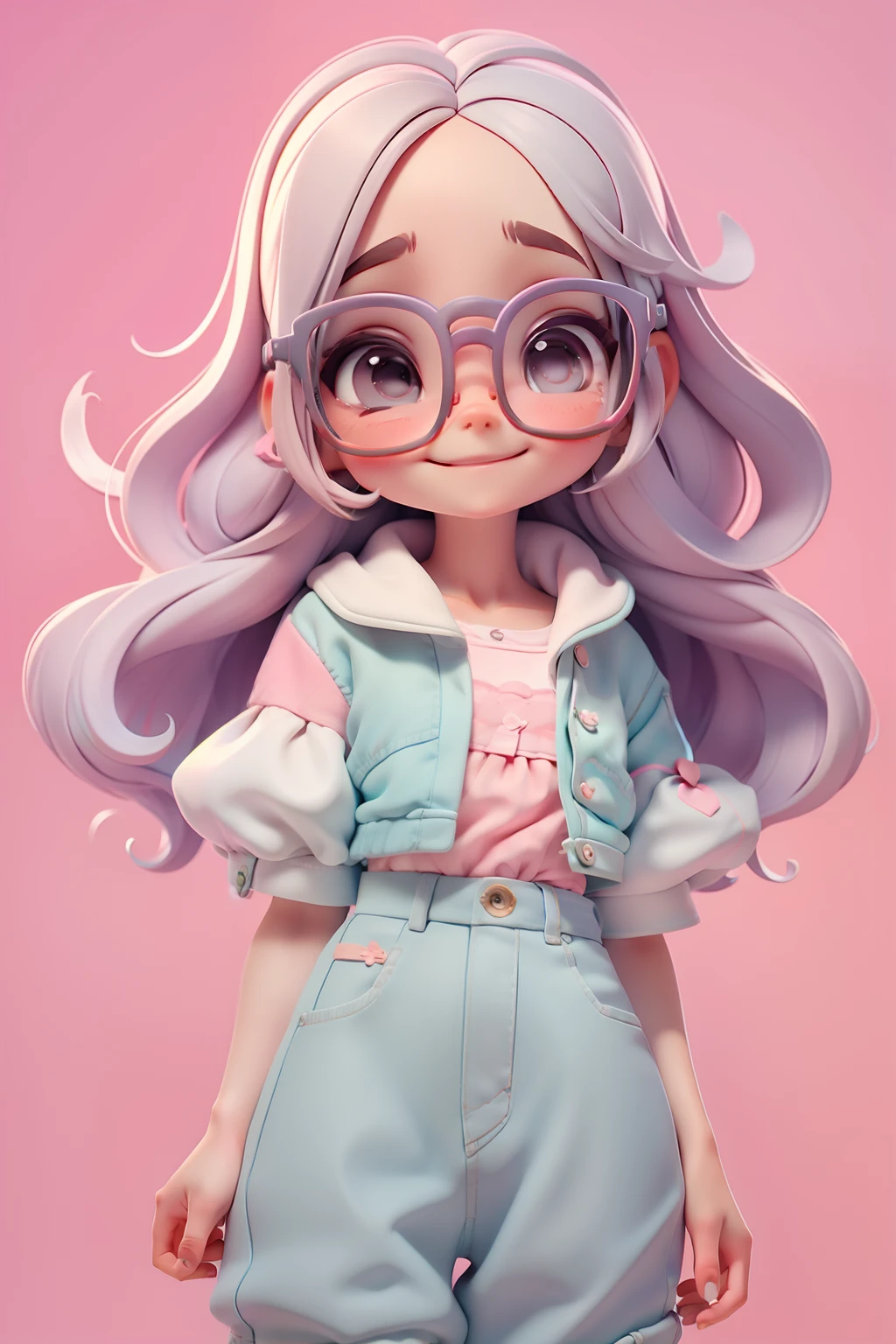 cute Alice pensando, Eyeglasses, meniga, olhos delicados, pastel tone, pants, moletom, sorriso delicado, fundo simples e branco