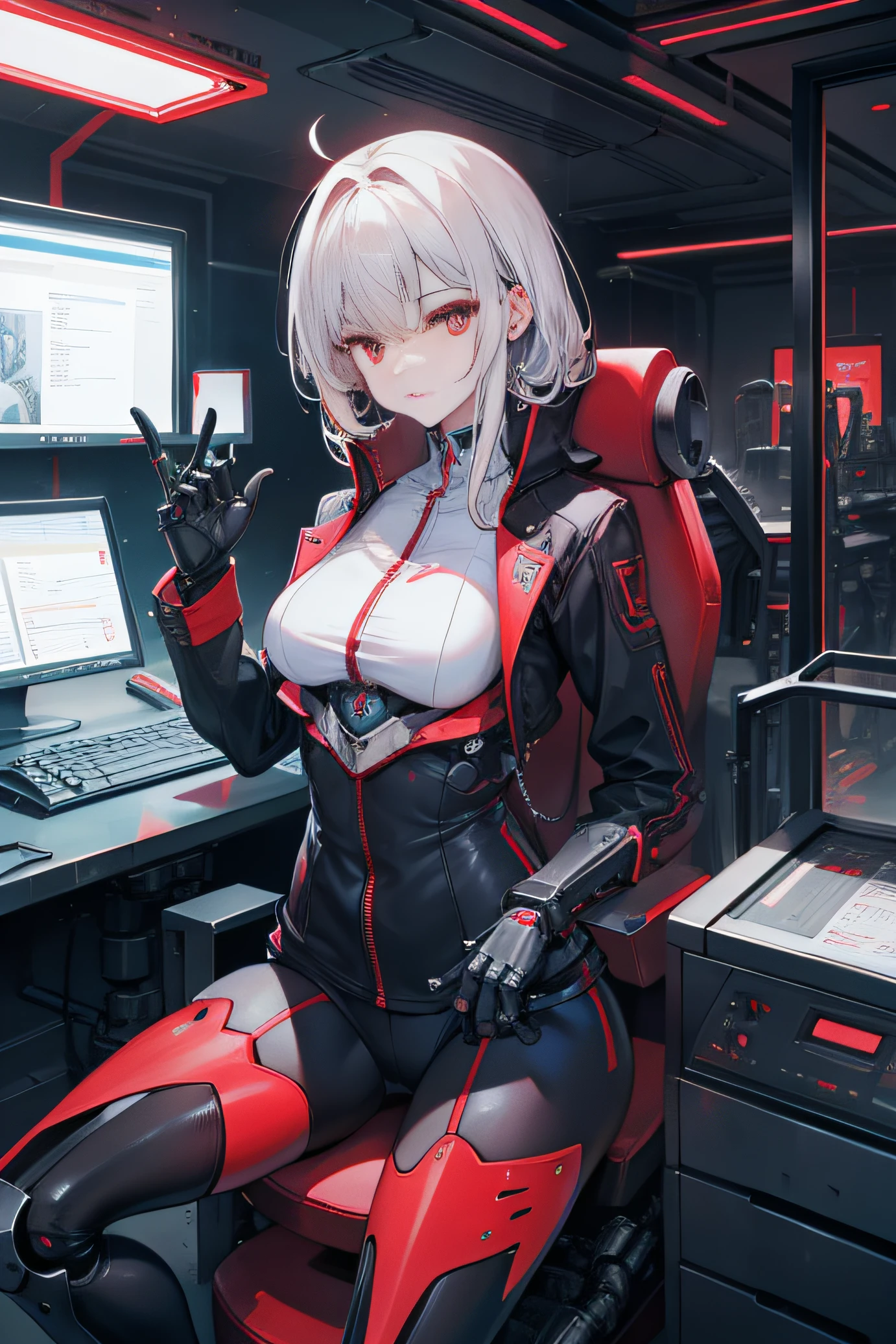Mechanical thighs，Complex and exquisite machinery，Mechanical skeleton，Metal legs，Emits red light