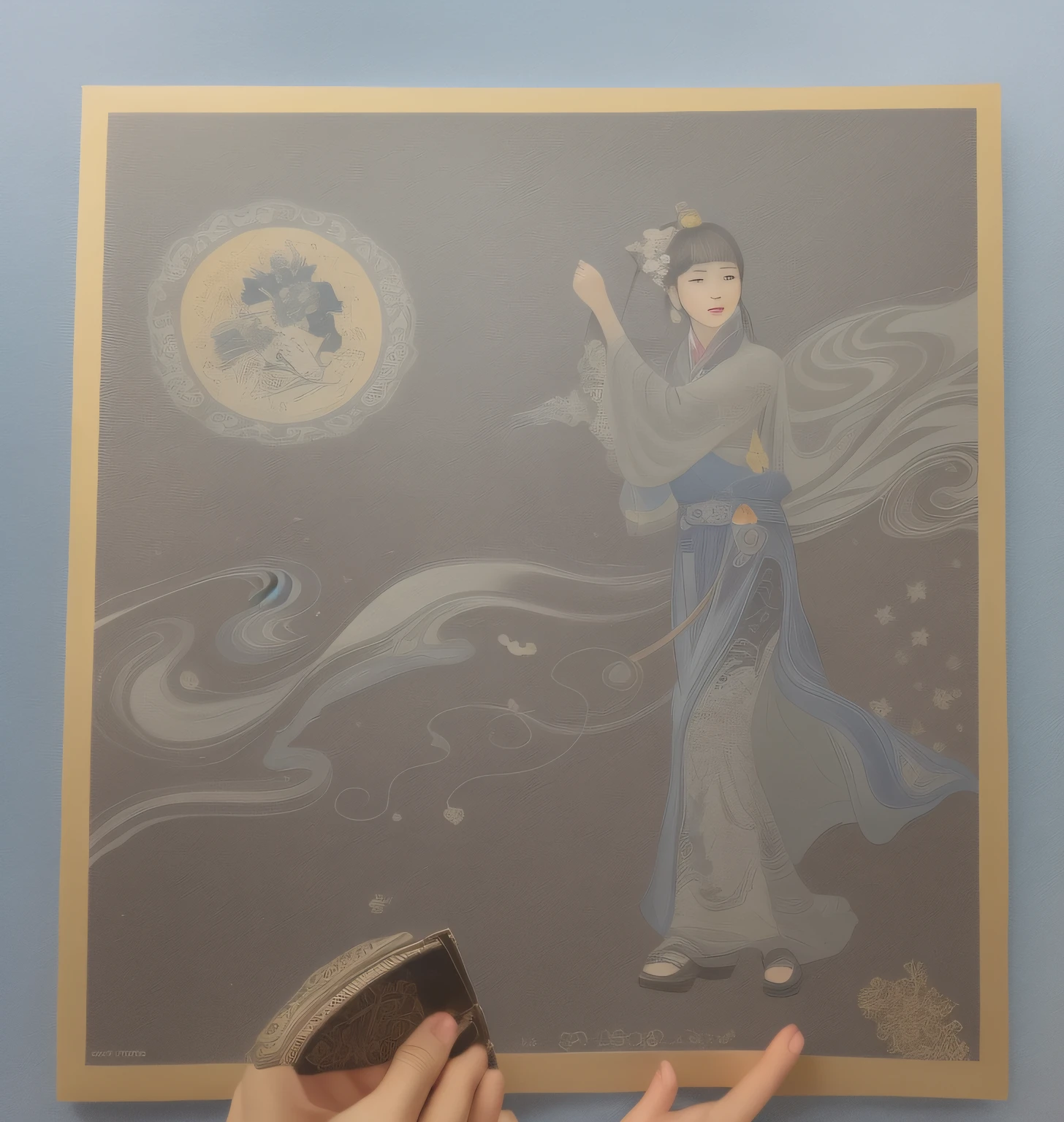 a drawing，The painting depicts a woman in a long dress holding a flower, inspired by Yun-Fei Ji, Inspired by Seki Dosheng, inspired by Li Rongjin, inspired by Emperor Huizong of Song, line art illustration, inspired by Dong Yuan, inspired by Zhang Zeduan, inspired by Shen Shichong, inspired by Ma Lin, chinese brush pen illustration