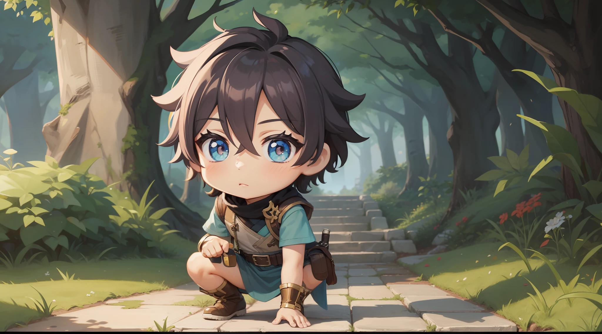 a character boy (man) chibi adventurer outfit