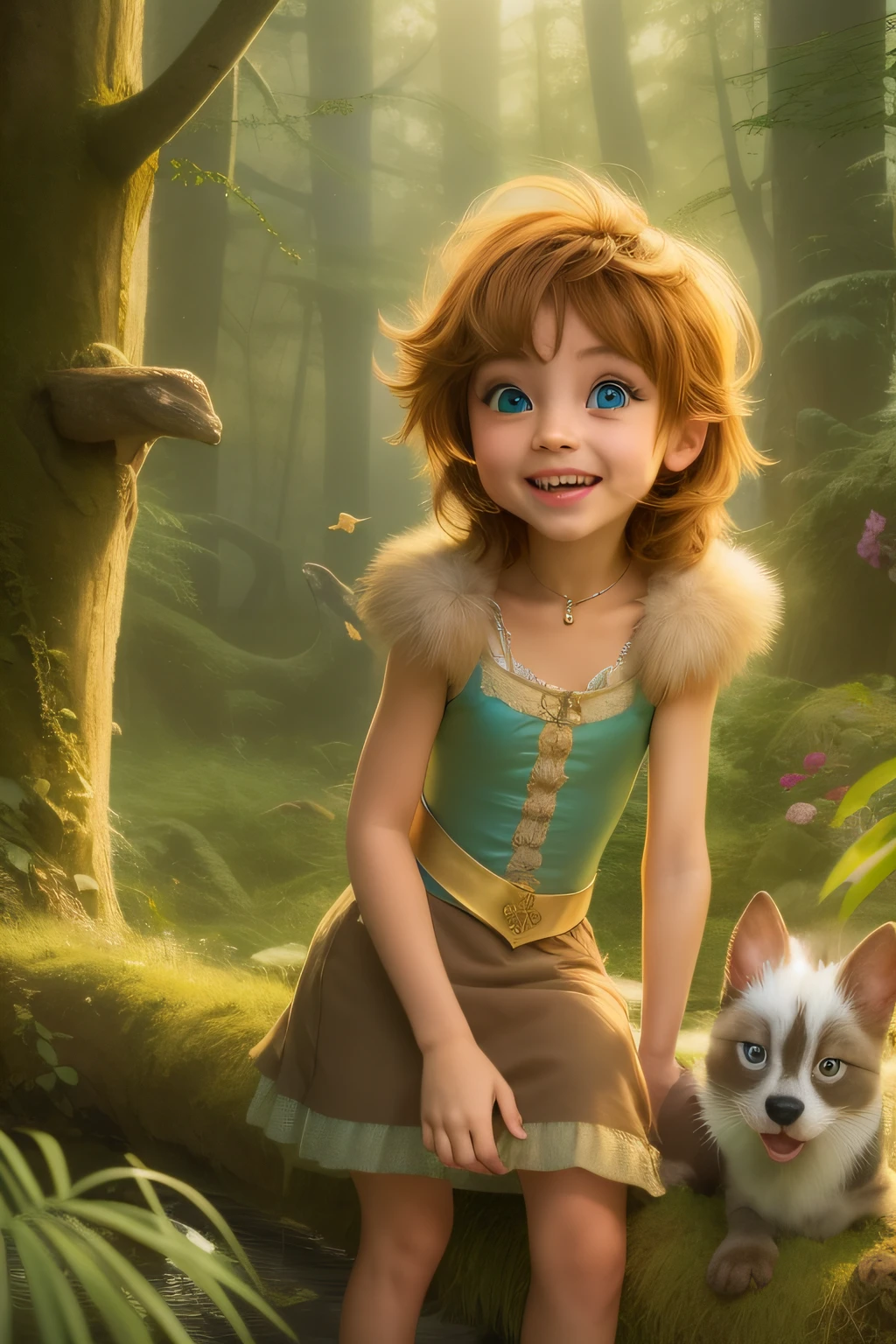 Disney，A princess，Cute little animals，shaggy，In the forest