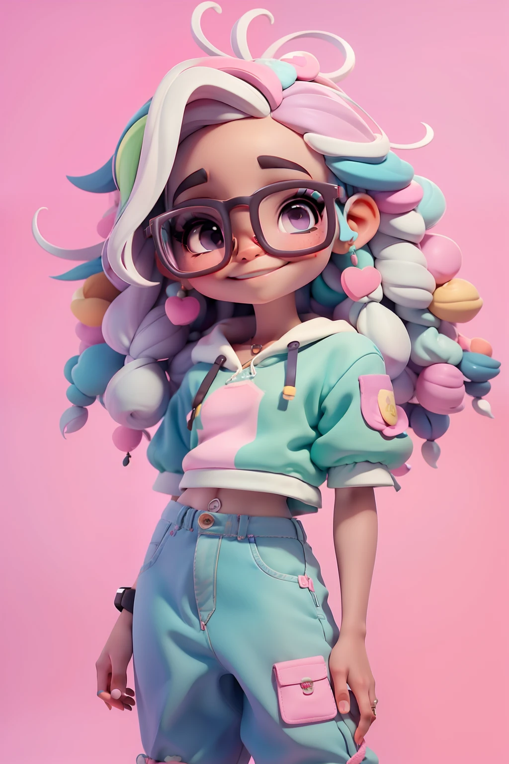 Alice negra dread's fofa, Eyeglasses, meniga, olhos delicados, multicolorido, tom pastel, Pants, moletom, sorriso delicado, fundo simples e branco