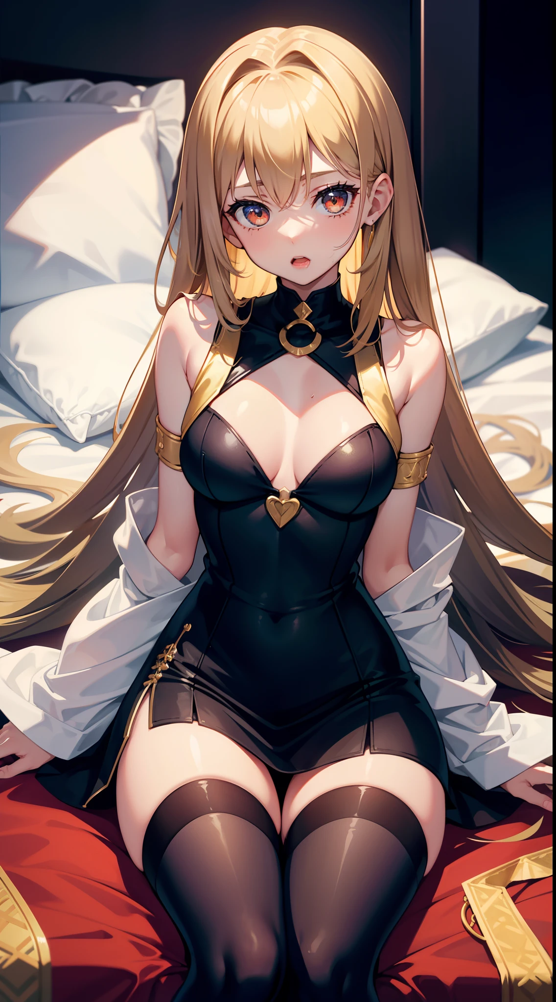 (( sister)), 1girl, realisticlying, best qualtiy, ((((Bodily fluids flow down the panties: 1.5),(Body fluids run down the thighs:1.8))), ((Golden eyes)), (With your mouth open),(eye closeds))), (Be red in the face)))), lowerbody, (Low neckline), (20 yrs), ((Over-the-knee stockings: 1.5)), (Large breasts: 1.9)))), (Raised : 1.8))))), (((((opening legs: 1.8))