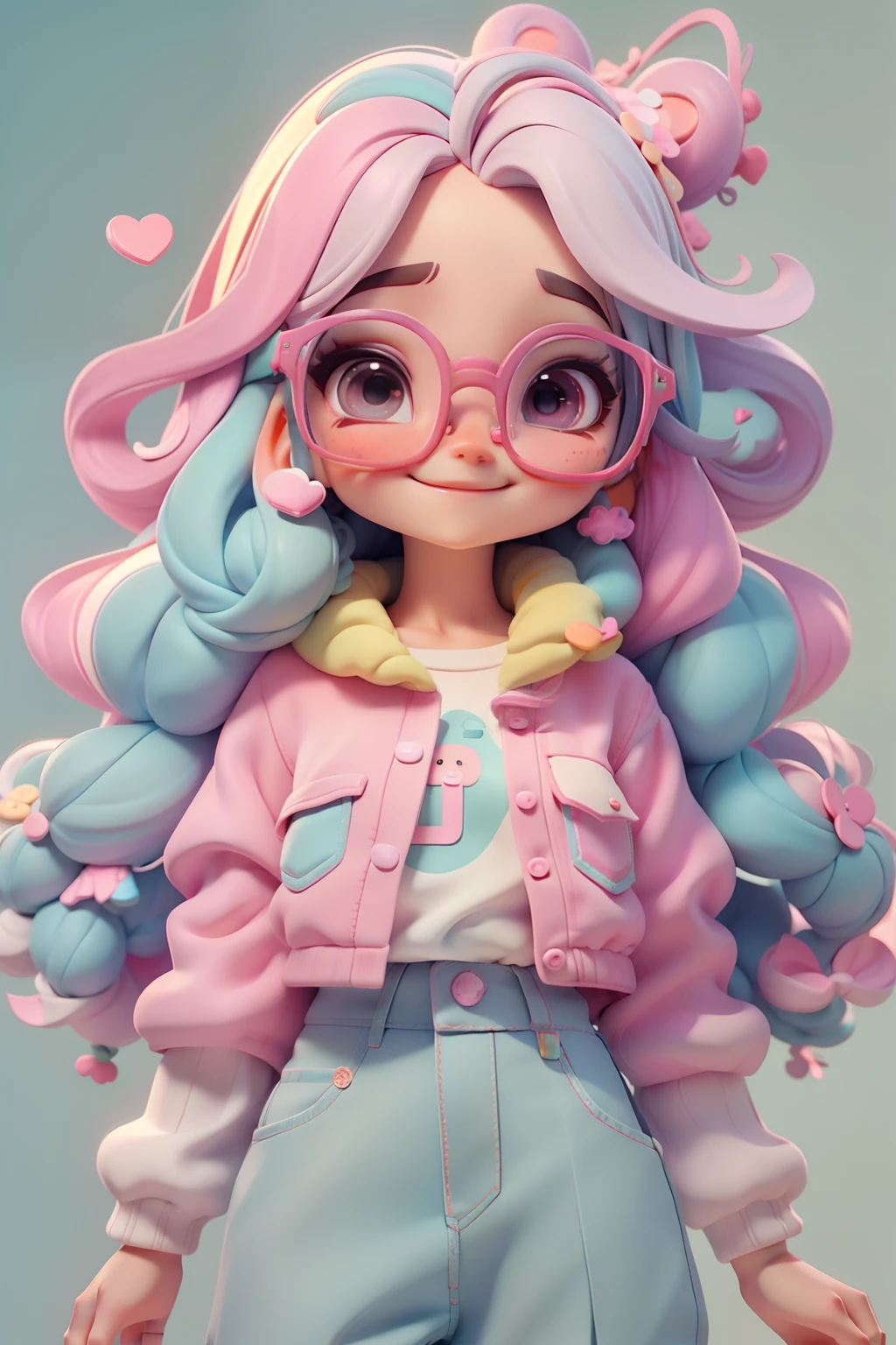 Loli Alice fofa, Eyeglasses, menina meiga, olhos delicados, multicolorido, tom pastel, Pants, moletom, sorriso delicado, fundo simples e branco