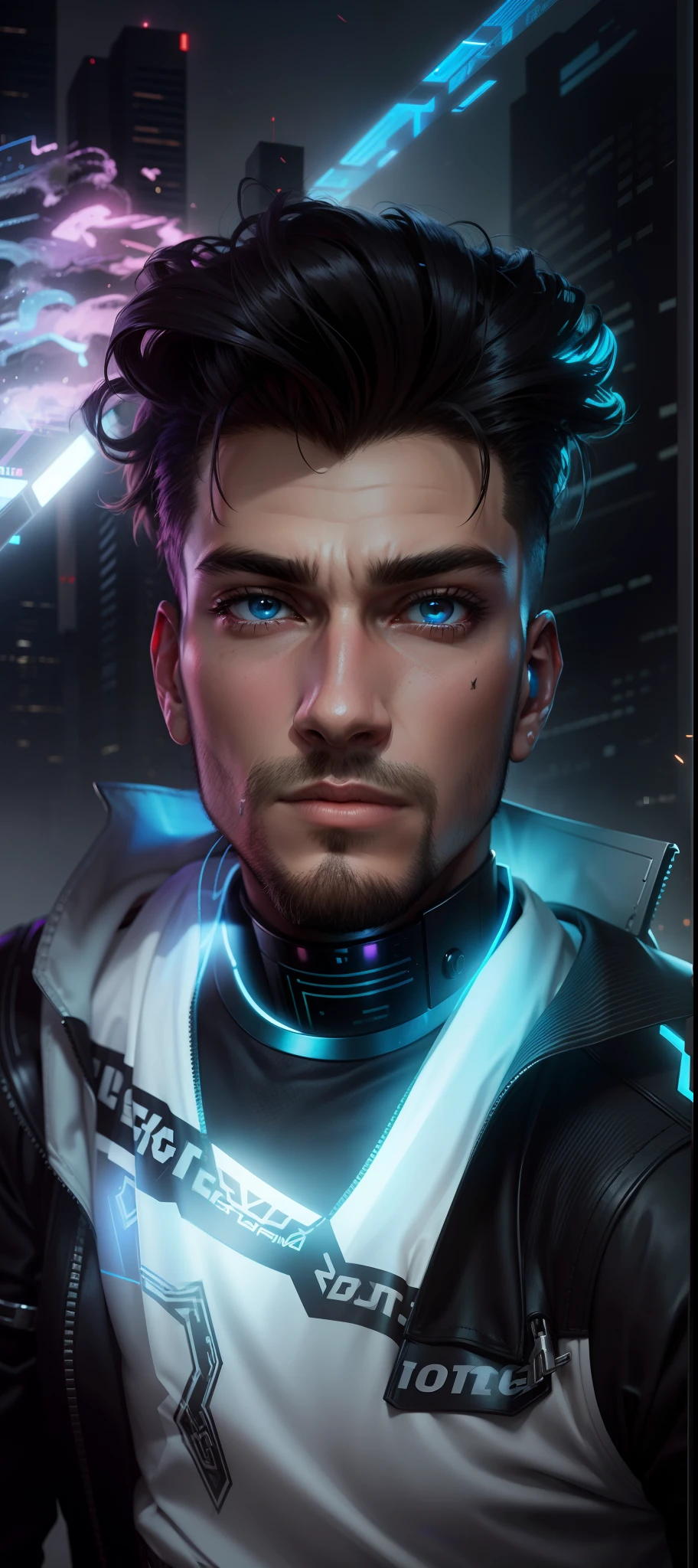 Change background cyber punk handsome boy realistic face