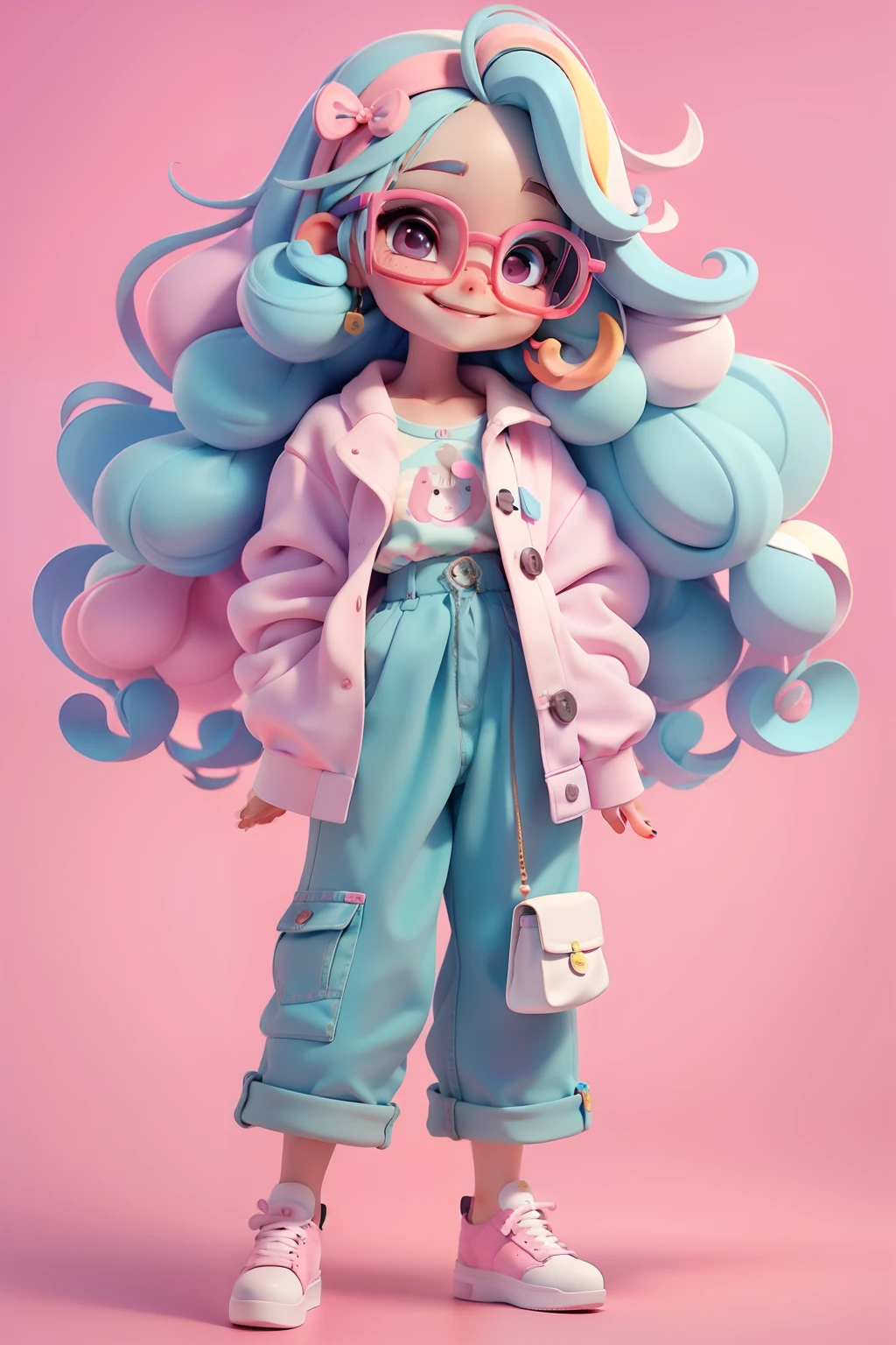 Alice fofa, Eyeglasses, meniga, olhos delicados, multicolorido, tom pastel, Pants, moletom, sorriso delicado, fundo simples e branco