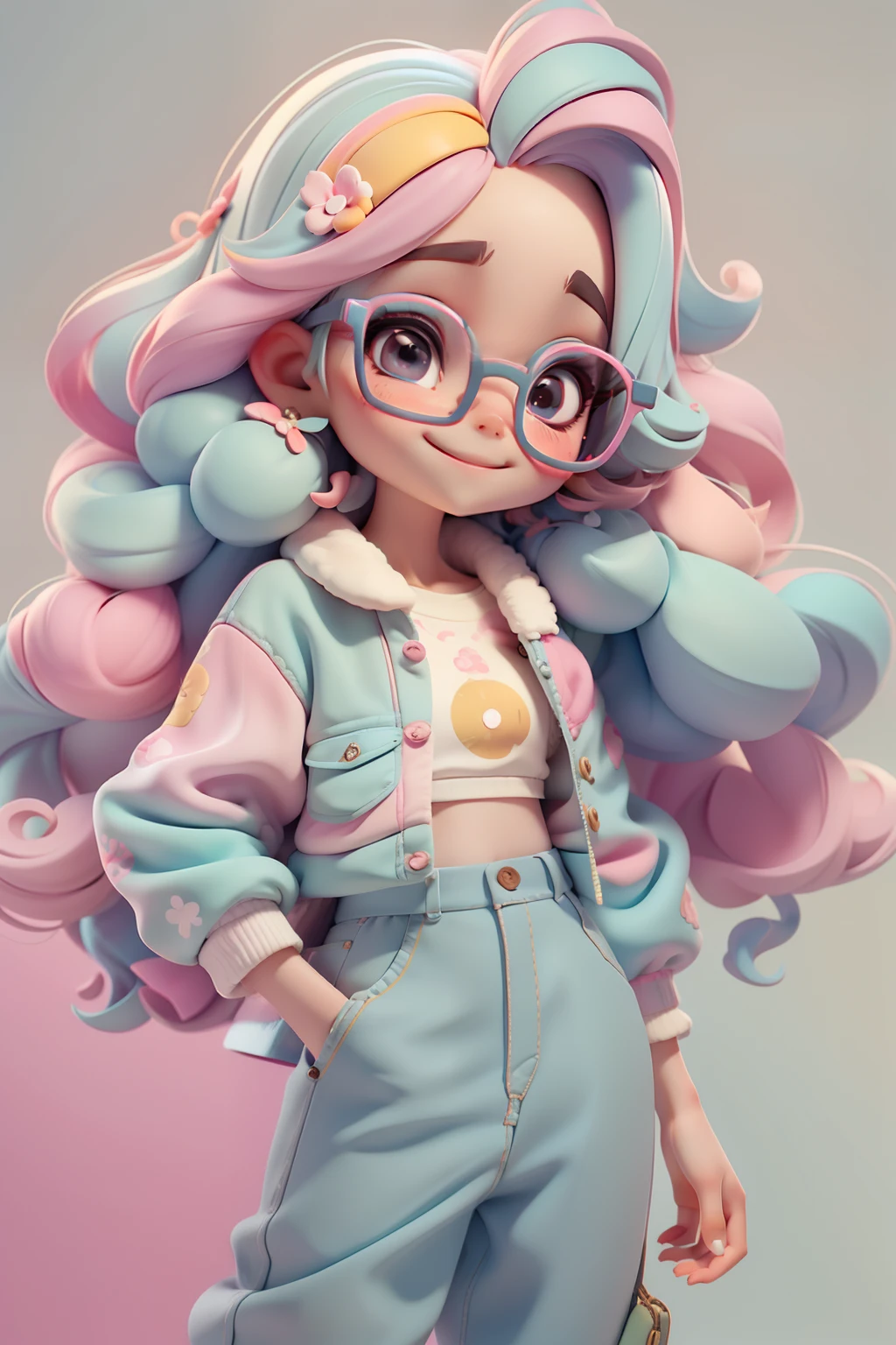 Alice fofa, Eyeglasses, meniga, olhos delicados, multicolorido, tom pastel, Pants, moletom, sorriso delicado, fundo simples e branco