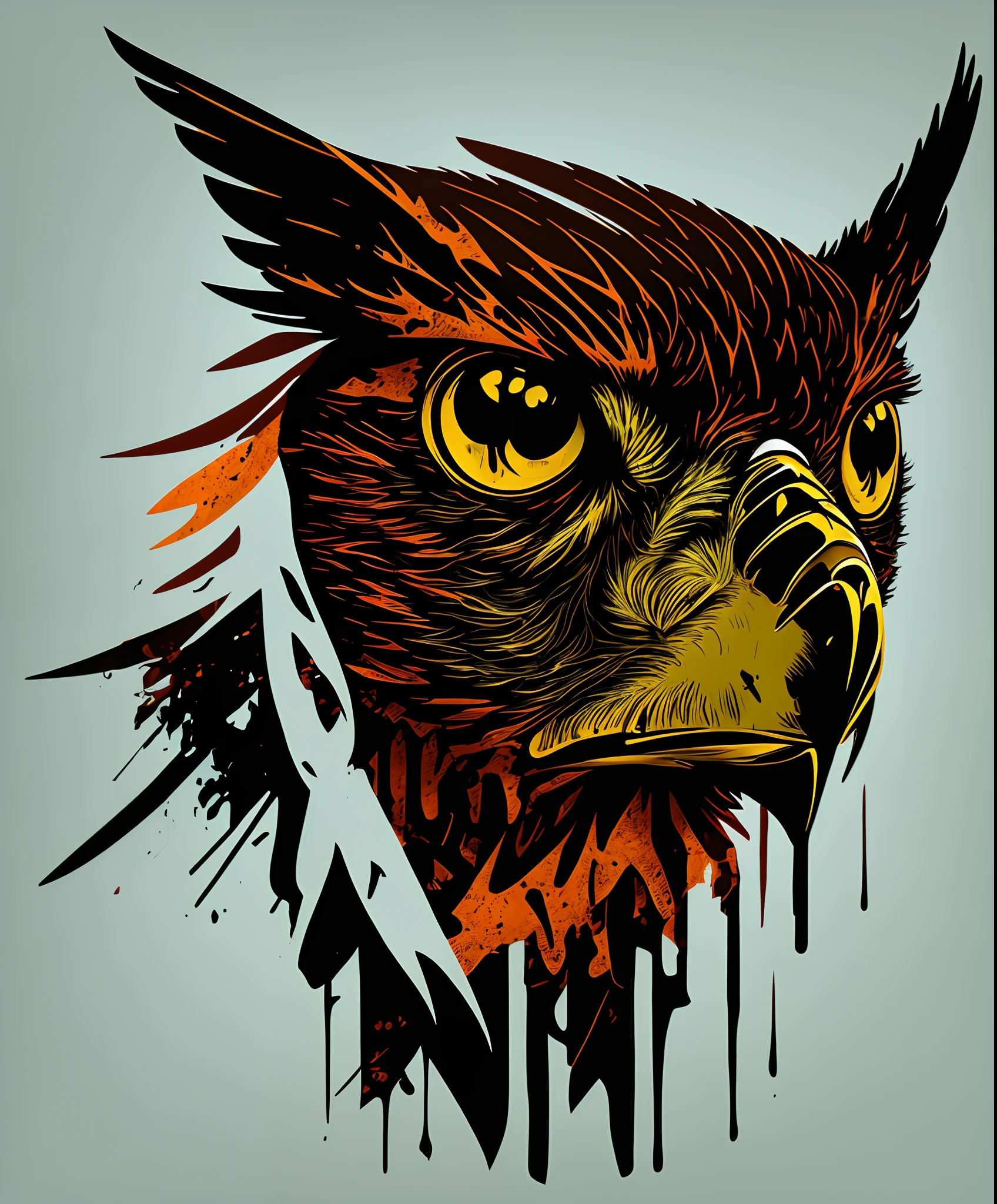 (Self-portrait of a hawk), T-shirt logo in conical fine contour style, spelling view, arte em (fundo vazio:1.4)Hands,