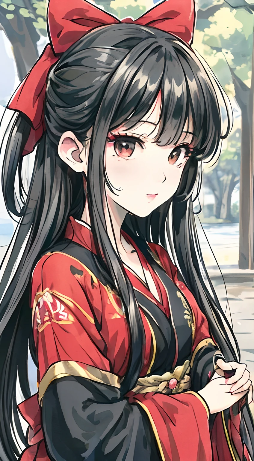 Close-up of a man holding a bow and a stick, anime moe art style, Official artwork, onmyoji portrait, a beautiful anime portrait, shikishi, Anime style portrait, pixiv daily ranking, Kantai collection style, cute anime girl portraits, beautiful anime art style, shikamimi, anime illustration, Anime style illustration, Pixiv style,black color hair,Red clothes