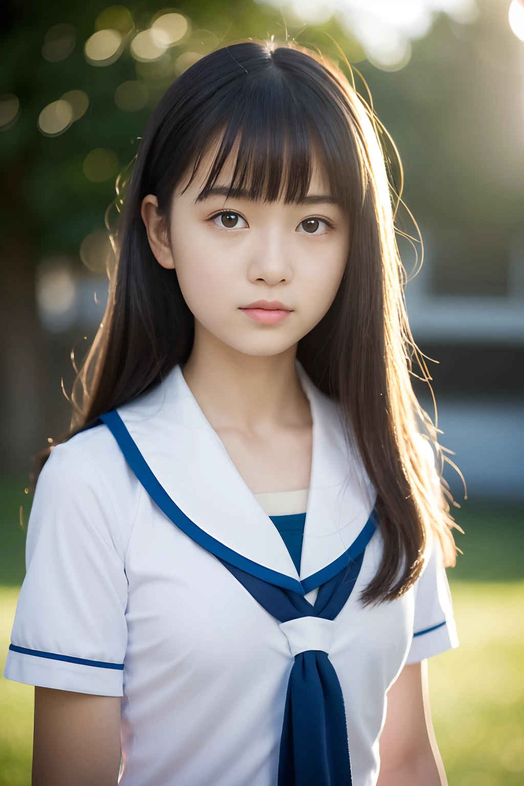 from outside, Lens 135mm f1.8,(Best Quality),(masutepiece:1.1), (Beautiful girl),japanaese girl, Cute face, ((flat chest)), (Small breasts),
(Chiseled face:0.7), (hitornfreckles:0.6), Cute lips,
Dappled sunlight, Dramatic Lighting, (Japan school uniform), (in a school),
