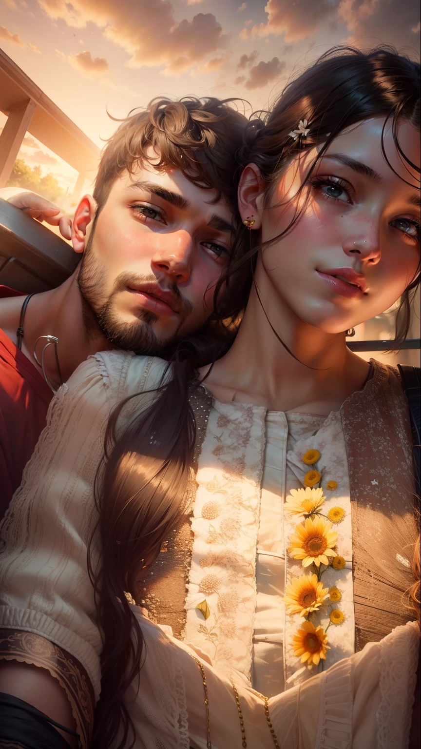 Young couples, HDR, beautiful face, flowers on head