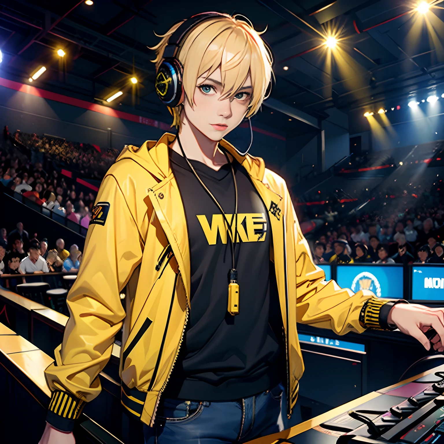 A yellow-haired lewd youth,Esports venues,It was an arrogant shout,Bring headphones