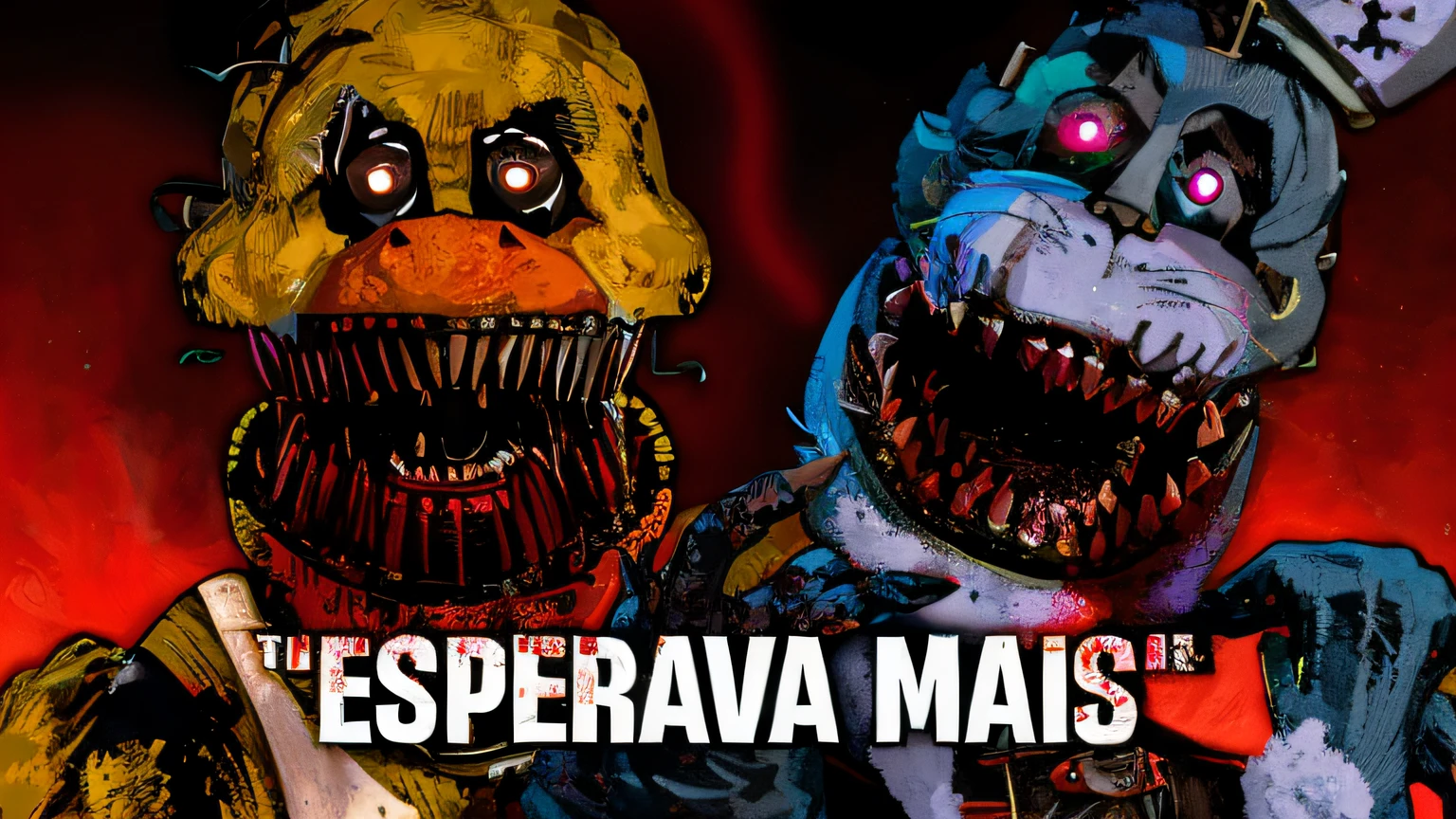 There are two different types of characters in this image, FNAF, inspirado em Alfred Freddy Krupa, Cinco noites no Freddys, Sfm, Cinco noites no Freddy's, Cinco noites no Freddy's, Melhor cena de jumpscare, MAW Arte, Miniatura do YouTube, sfm render, Despera, Braavos, Kawaai, [ jogo de terror ]