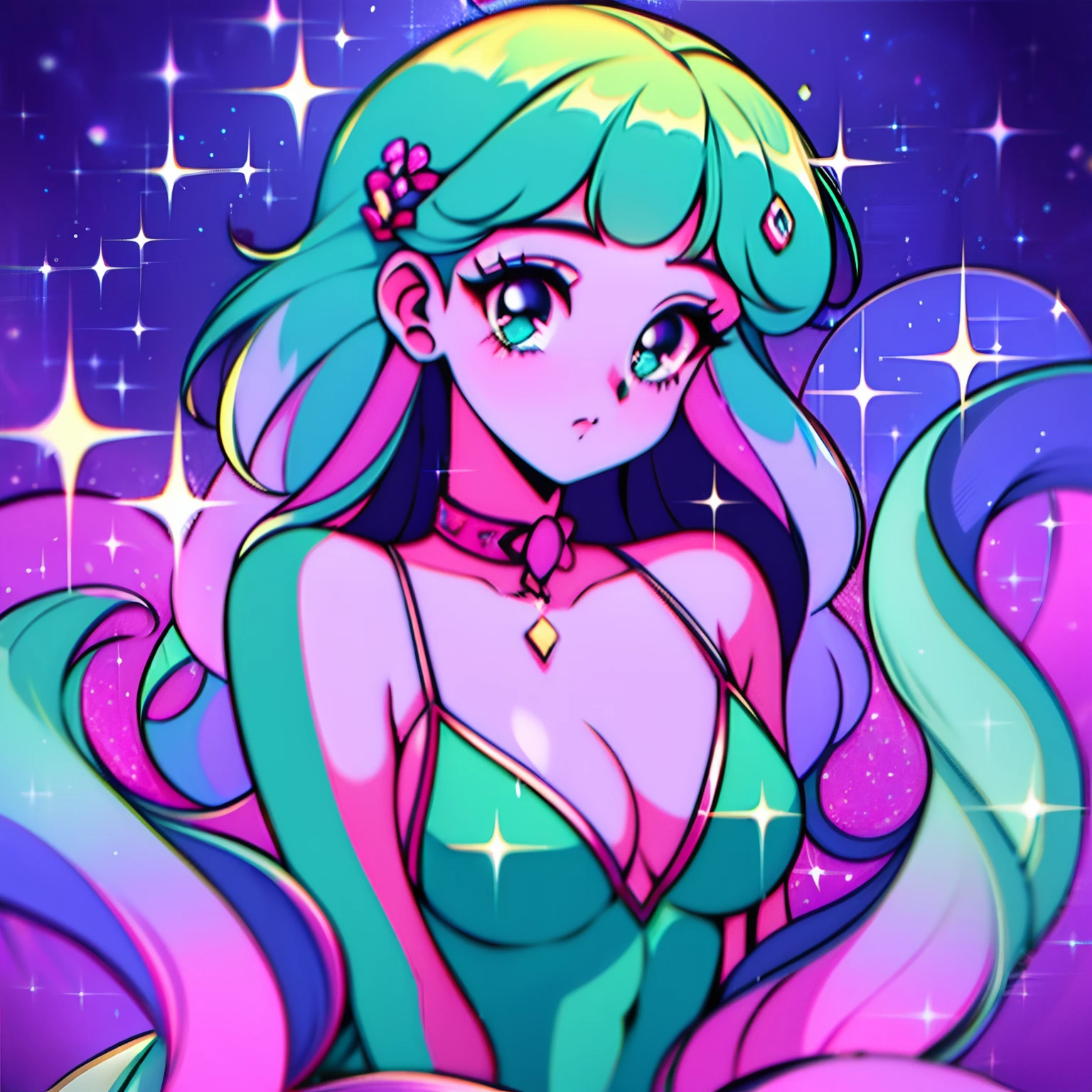 1girl,waistup, 90s style, upper body, sparkle, bokeh background, 🐙💫🌊🫧, underwater, liquid, splash, glitter