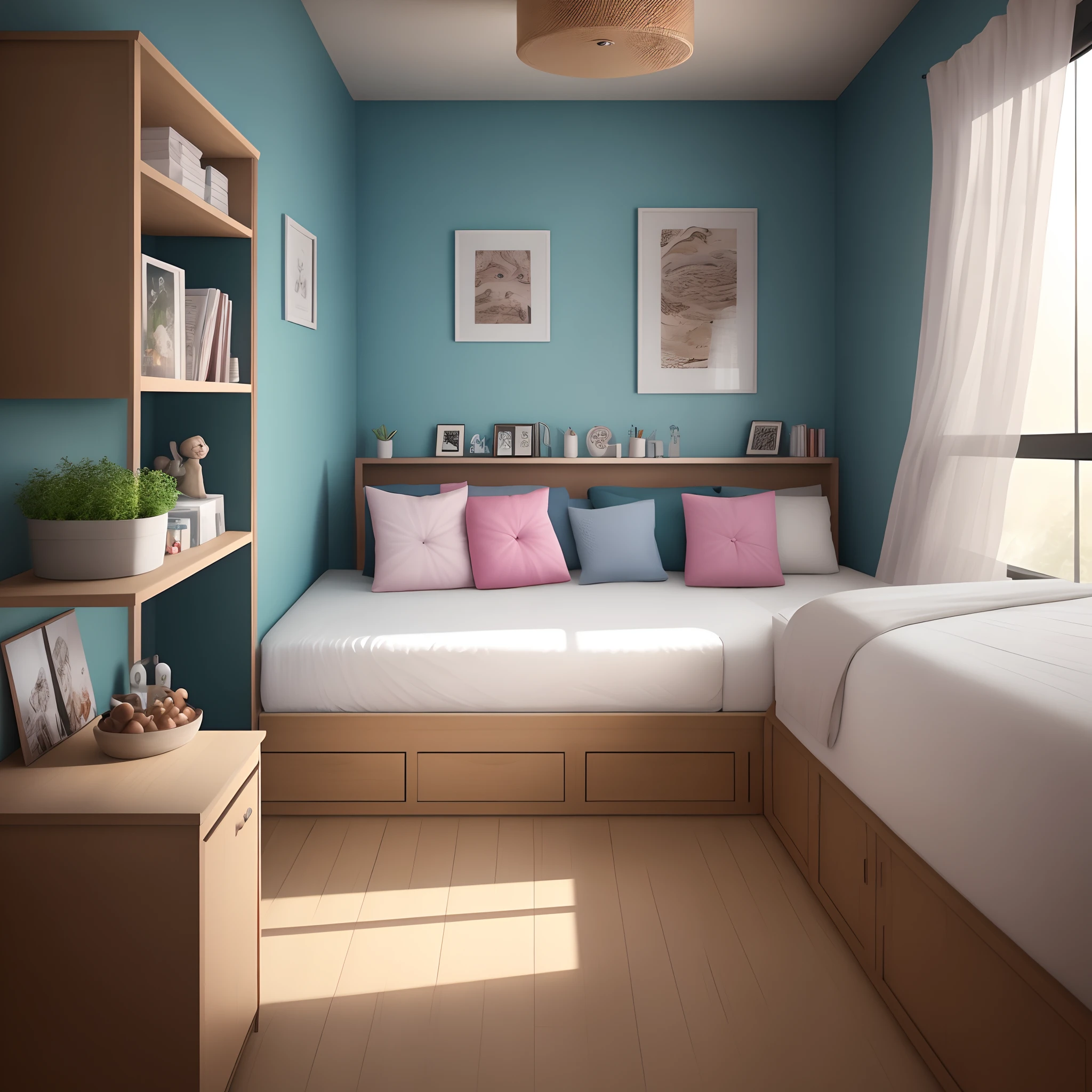 Room design for young , boroko style, , perfect lighting, hyperrealism style, style:boroko