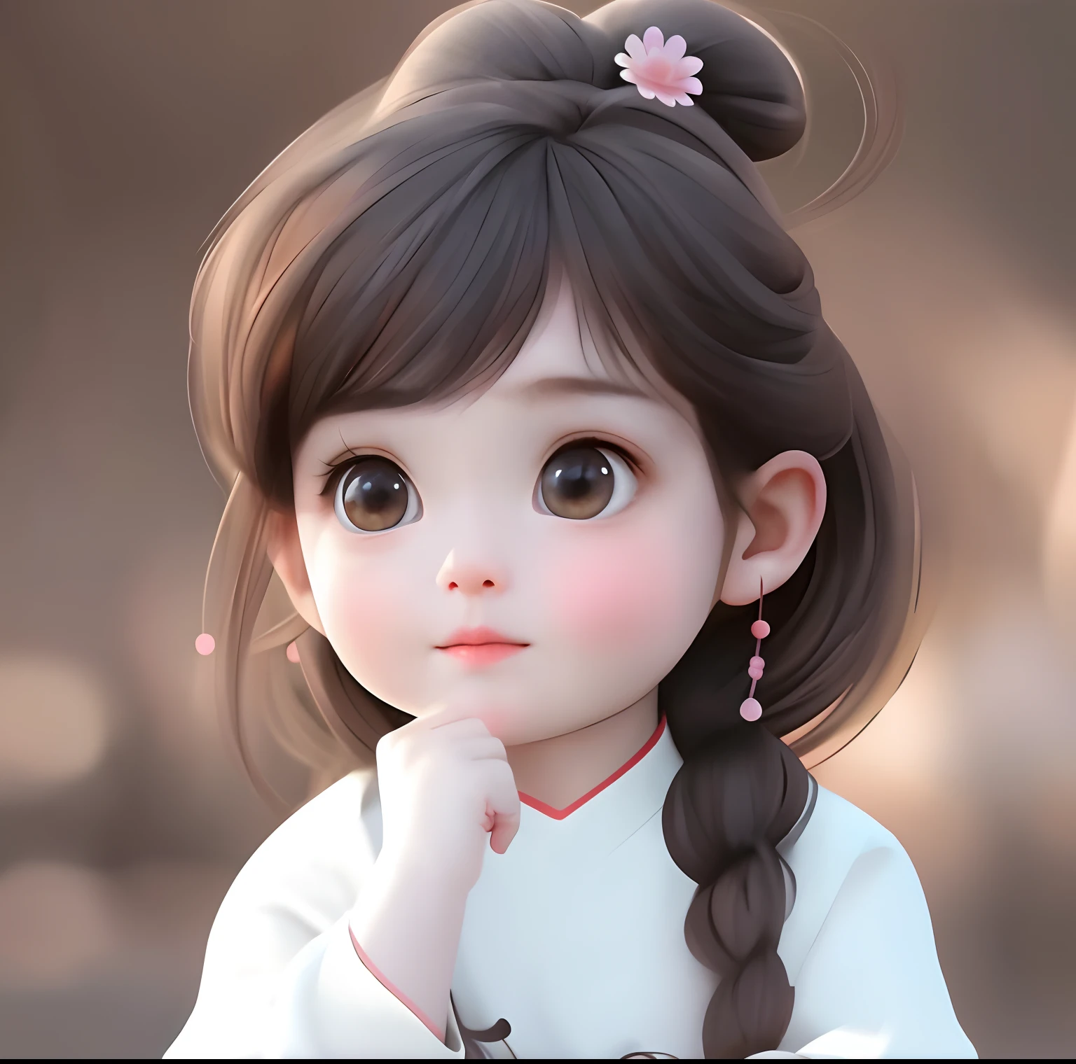 Close-up of a girl sitting at a table, lovely digital painting, adorable digital art, cute beautiful, Cute little Cute young girl, Realistic cute girl painting, cute portrait, beautiful lovely, Cute and lovely, with cute doting eyes, Young and cute face, Cute girl, adorable expression, cute kawaii girls, portrait cute-fine-face