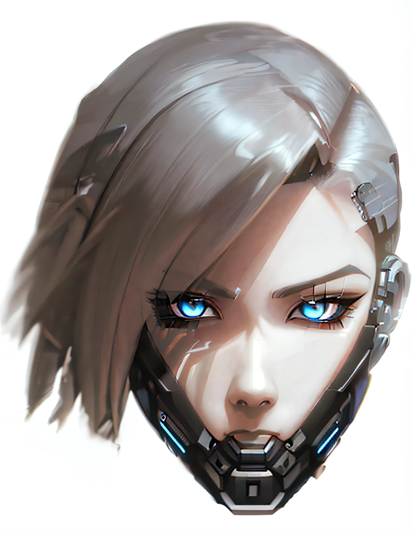 anime girl with blue eyes and a black mask, cyborg - girl with silver hair, cybernetic machine female face, attractive sci - fi face, cyborg - girl, cyborg girl, perfect cyborg female, female cyborg, echo from overwatch, portrait of a female android, cute cyborg girl, beautiful cyberpunk girl face, platinum skin, cyberpunk face, perfect android girl, cyborg portrait