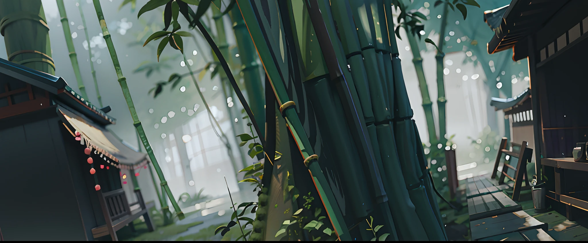 bamboo in the middle, Japanese ancient wooden house next to it, bamboo forest. high detail digital painting, soft digital painting, speed painting, speedpainting, detailed digital painting, atmospheric. digital painting, hard light digital painting, ultra detail. digital painting, low detailed. digital painting, speedpaint, sharp digital painting, a digital painting, very detailed digital painting
