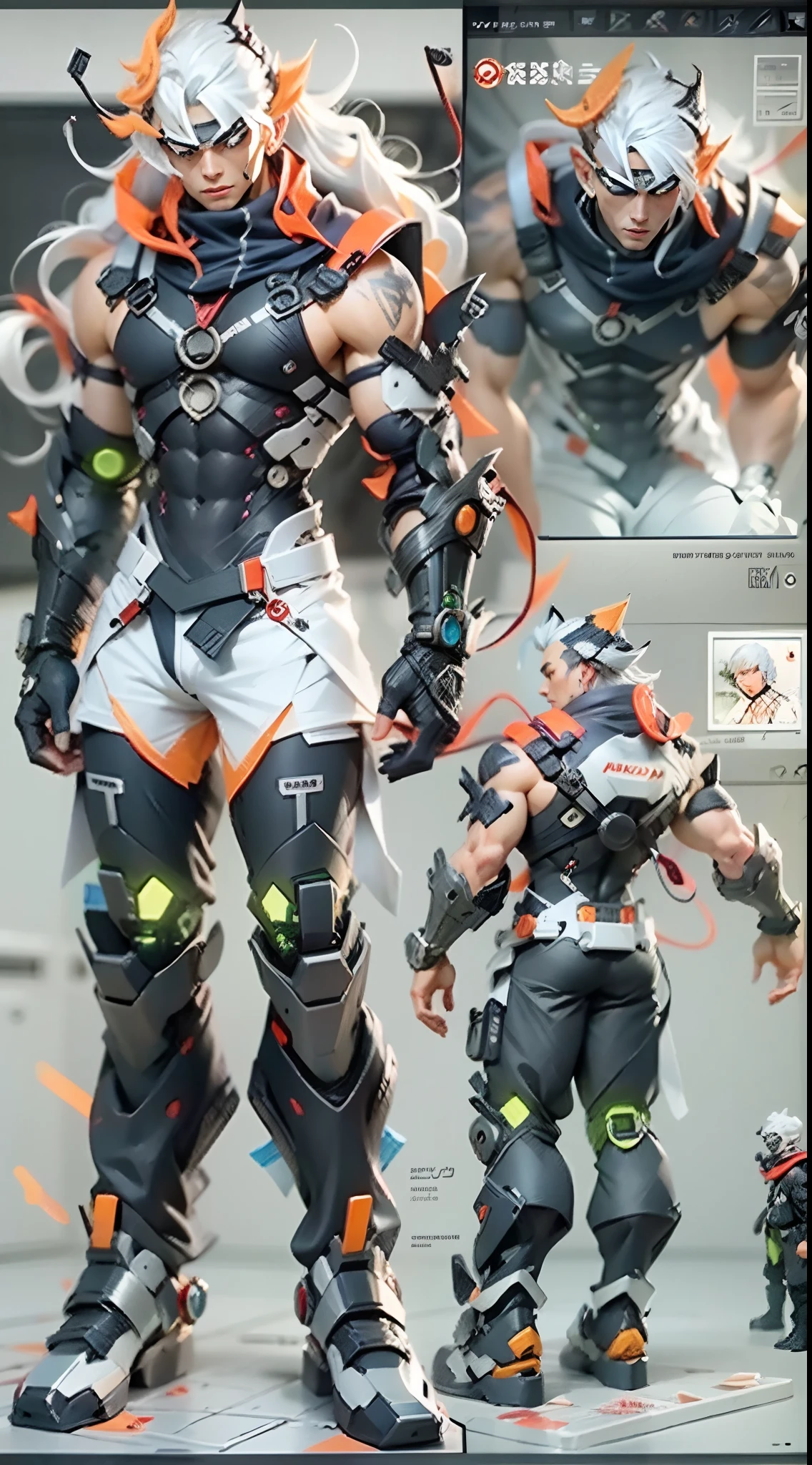 Figures，Model design，Tide play blind box，The whole body of the character，Handsome cybernetic boy looking at camera lingerie detailed muscular reality masterpiece