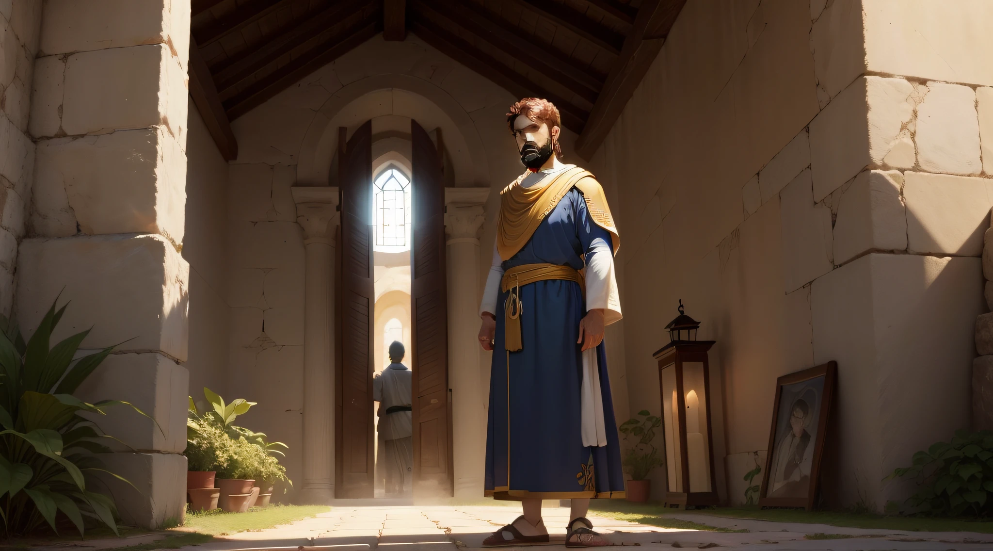 Create an image that represents the biblical character Isaac, son of Abraham and Sarah. The image should convey the essence of Isaac as a man of faith, obedience and trust in God.
Na imagem, portray Isaac as a man of serene and tranquil appearance, with a calm and confident expression. He may be dressed in biblical costumes of the time, such as simple tunics and sandals.
Position Isaac in an environment that harkens back to his Bible story. Por exemplo, ele pode estar em um campo verdejante com rebanhos de ovelhas ao seu redor, symbolizing your connection to pastoral life and your obedience to God in following his commandments.
Include symbolic elements that represent the story of Isaac, like a well of water, a reference to the episode in which he opened and reopened wells dug by his father and inherited God's blessings. Ou ainda, uma imagem de um carneiro, associated with the sacrifice of Isaac, where God provided a substitute for sacrifice at the last moment.
Use soft, earthy colors to create a sense of peace and serenity in the image. Destaque a luz, usando tons mais claros para iluminar o rosto e a figura de Isaque, symbolizing God's presence in your life.
This image is meant to represent Isaac as a man of faith and obedience to God. It must convey the message of trust and peace found in the biblical story of Isaac, inspiring viewers to reflect on their own faith and trust in God in the midst of life's challenges and trials.