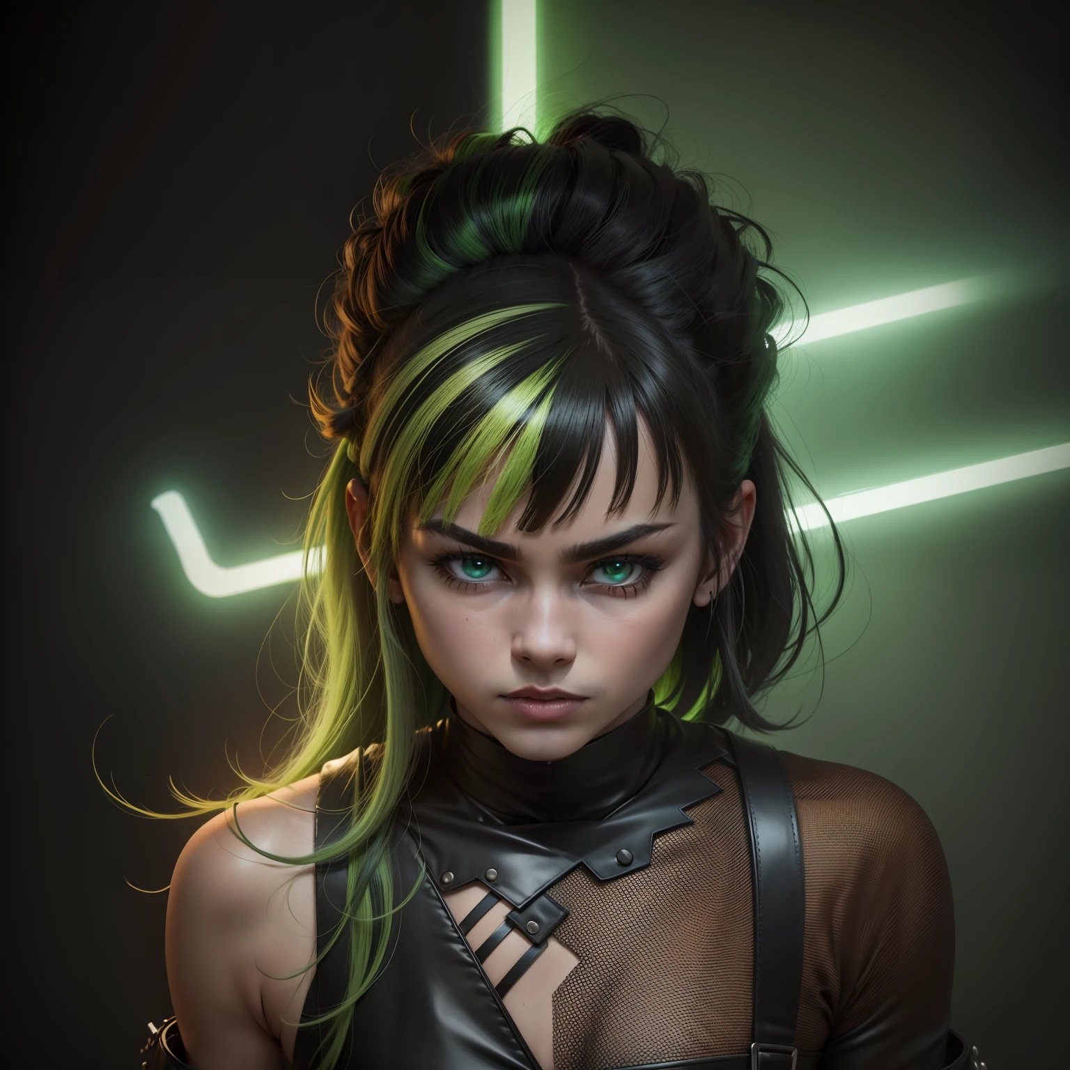 barnet, Rock and roll, neon verde, fogo, detalhado, Realismo