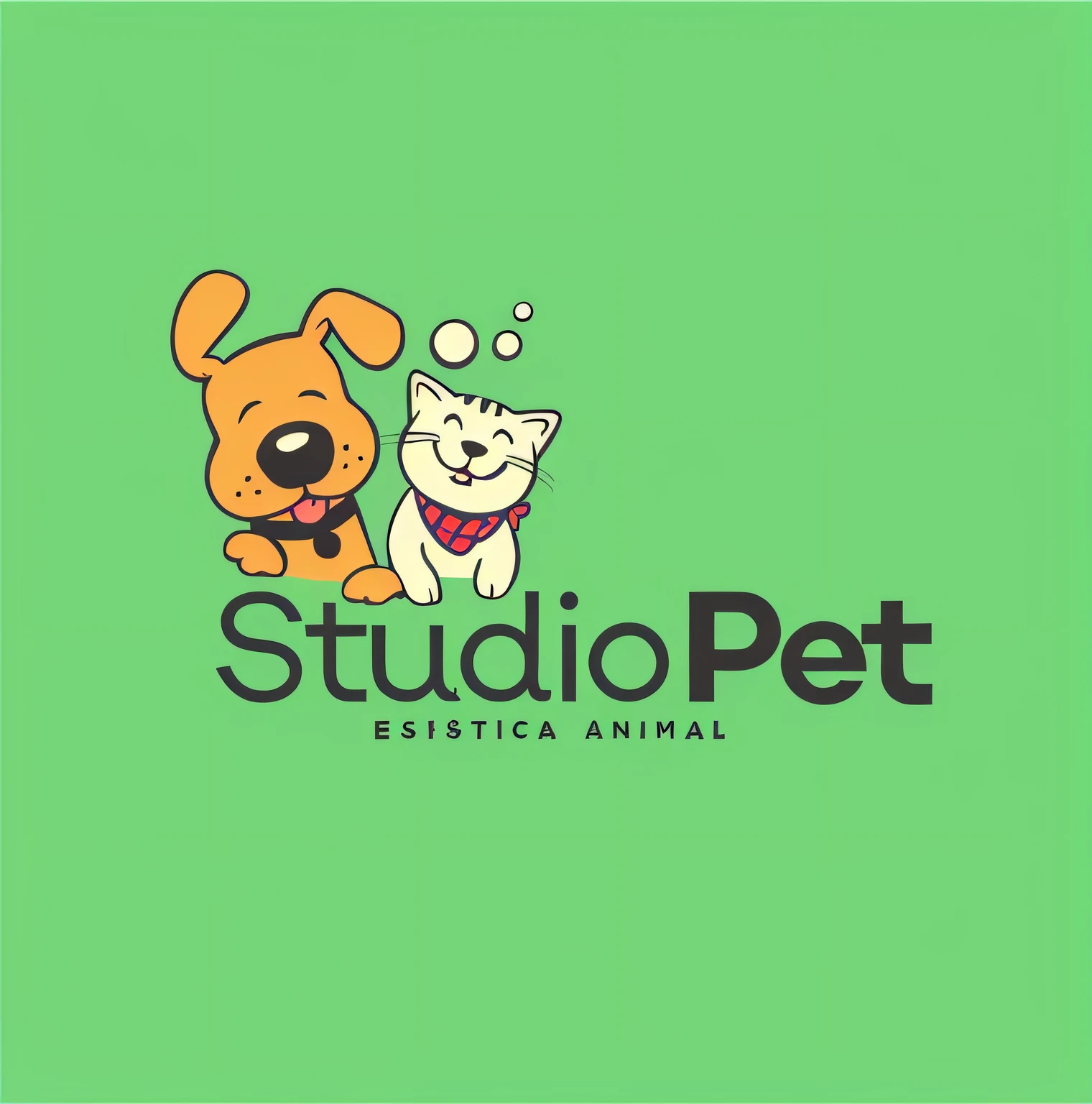 A closeup of a dog and cat on a green background, pet animal, pet animal, Pets, O melhor no Adobe Stock, arte vetorial do logotipo, estilo de desenho animado simples, illustration line art style, Directed by: Emma Andijewska, by Amelia Peláez, estilo minimalista dos desenhos animados, design de logotipo, Directed by: Samuel Silva, design de conceito de logotipo, Caricato e simplista