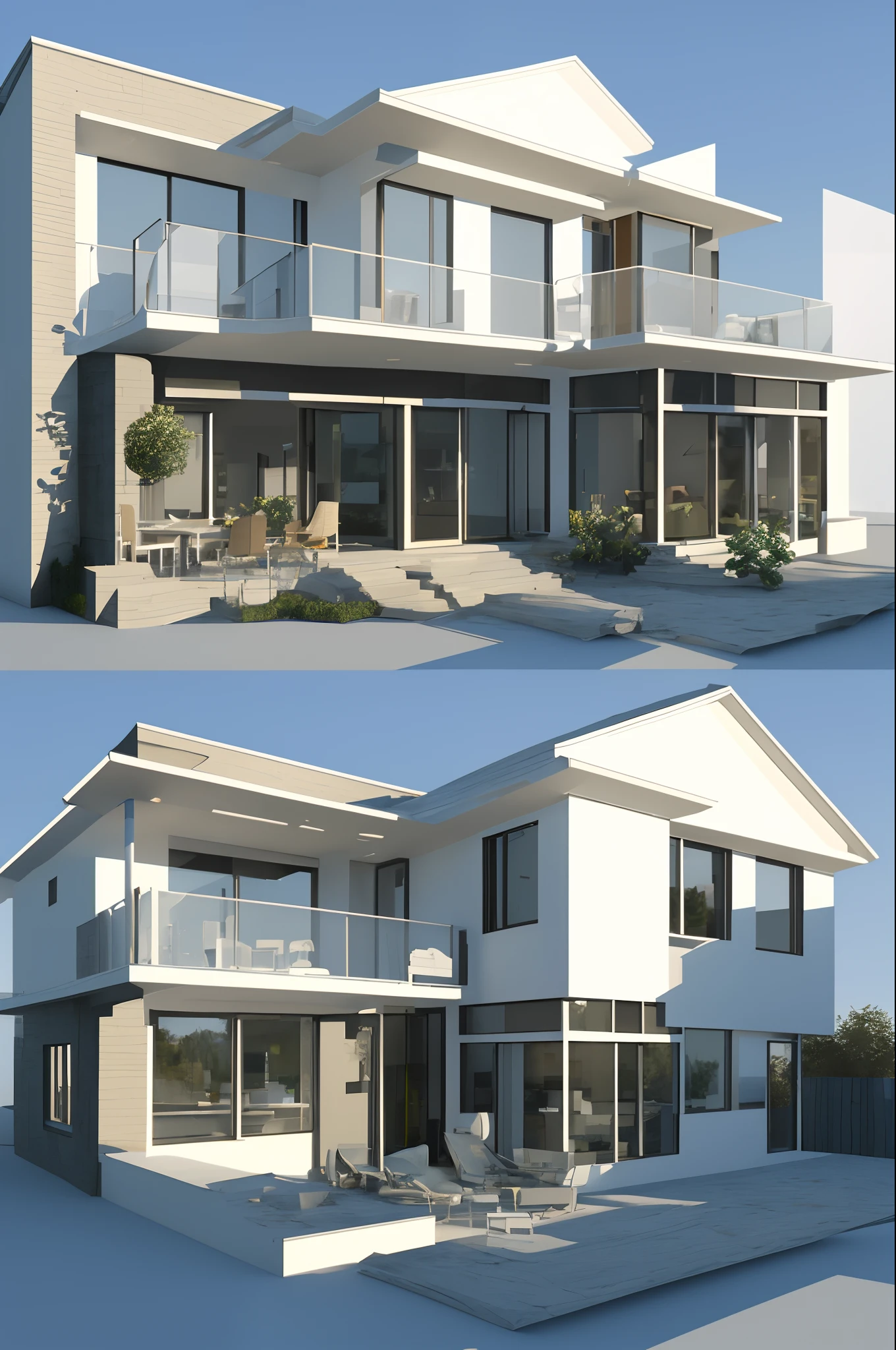 3D model of the house , with large windows , glass veranda , Two-storey , Perfect lighting , Style Realism , style of:ghotic