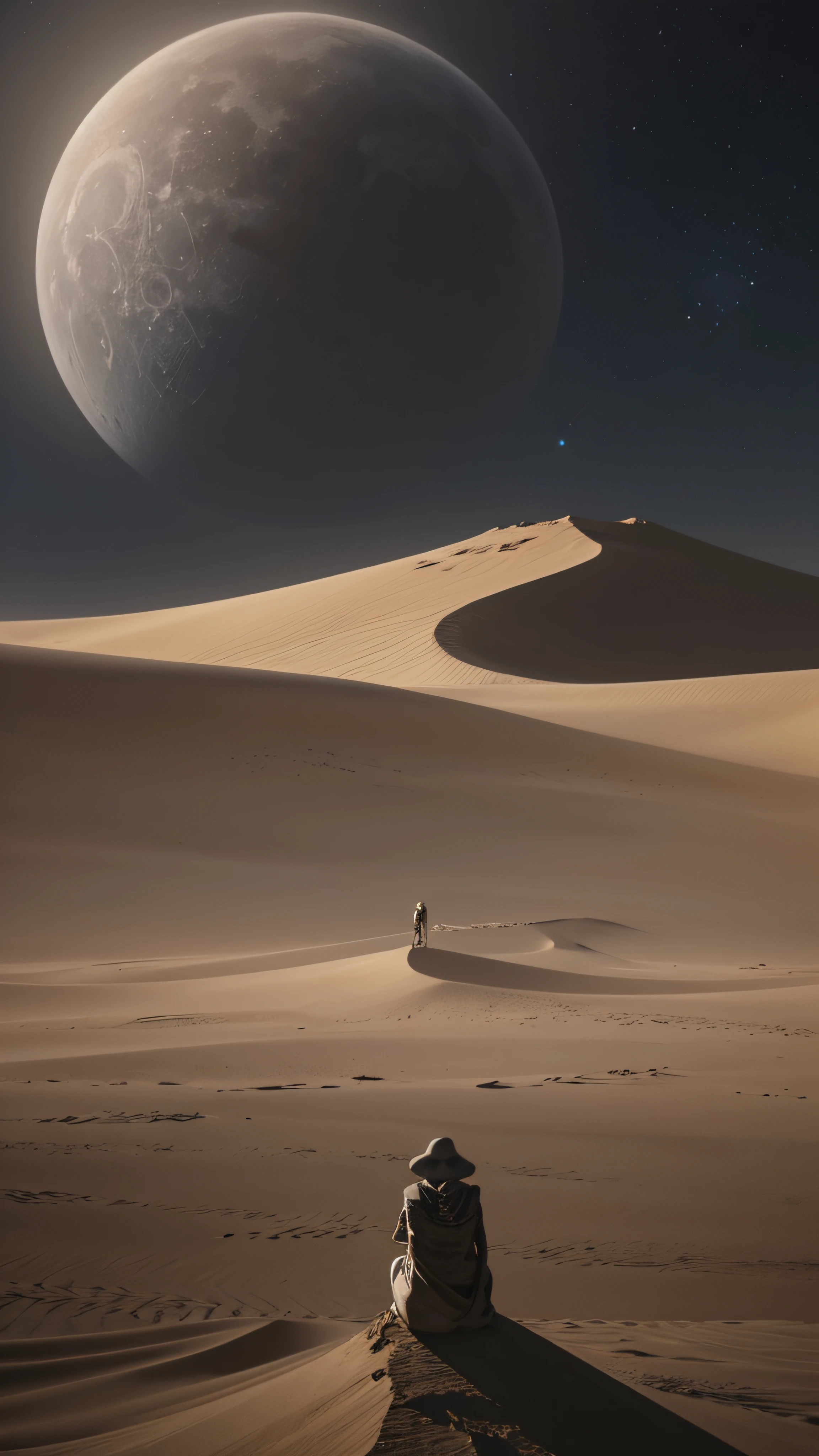 A desert， pyramid， cyber punk perssonage， epcot， Pink moon， Two moons，glddrp， landscape shot：1.2，A desert，A desert，A desert，Endless desert，Dark style，Gray sandstorms，Dimly lit sky，galactic，Bones in the desert，Desert ruins，Remnants of an ancient civilization in the spooky starry sky，Mystery novel style，Mysterious aperture，The existence of God，Miracles，High latitudes，Desert of death，suspenseful，Ancient ruins，ultra-realistic realism，Sand in the shape of a huge skeleton in the distance，Skeleton Dunes，A huge sand dune in the shape of a skeleton in the distance，Skeleton Dunes，Skeleton shaped rock，Sand dunes in the shape of skeletons，A string of footprints，A long trail of footprints，Finally gone，Human footprint，Footprints in the desert，Skeleton shaped rock，Sandstorm in the shape of a skull，deathia，A skull composed of wind sand，mistic，Ancient ruins，camelstoe，hyper ornate，Extra-long field of view，mystical sky、Need、tmasterpiece、illustration、the wallpaper、hoang lap、bird's eyes view、bird's eyes view：0.3，Need、tmasterpiece、illustration、the wallpaper、hoang lap、bird's eyes view、bird's eyes view：0.3