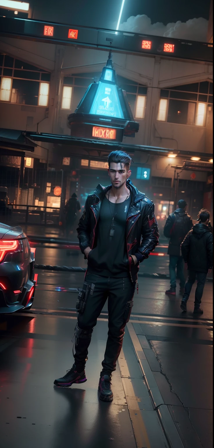 ((Best quality, 8k, Masterpiece :1.3)), change background with cyberpunk handsome boy,8k resolution,realstic face, Cardigan :1.1, Ultra-detailed face