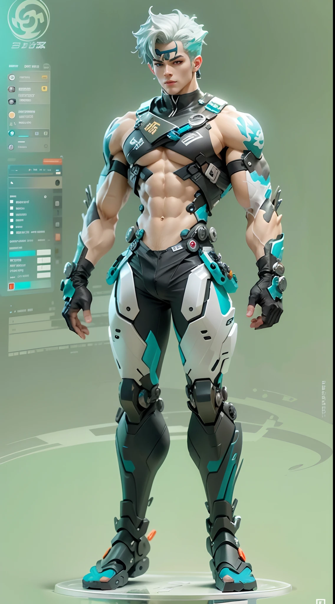 Figures,Model design,Tide play blind box,The whole body of the character,Handsome cybernetic boy looking at camera lingerie detailed muscular reality masterpiece