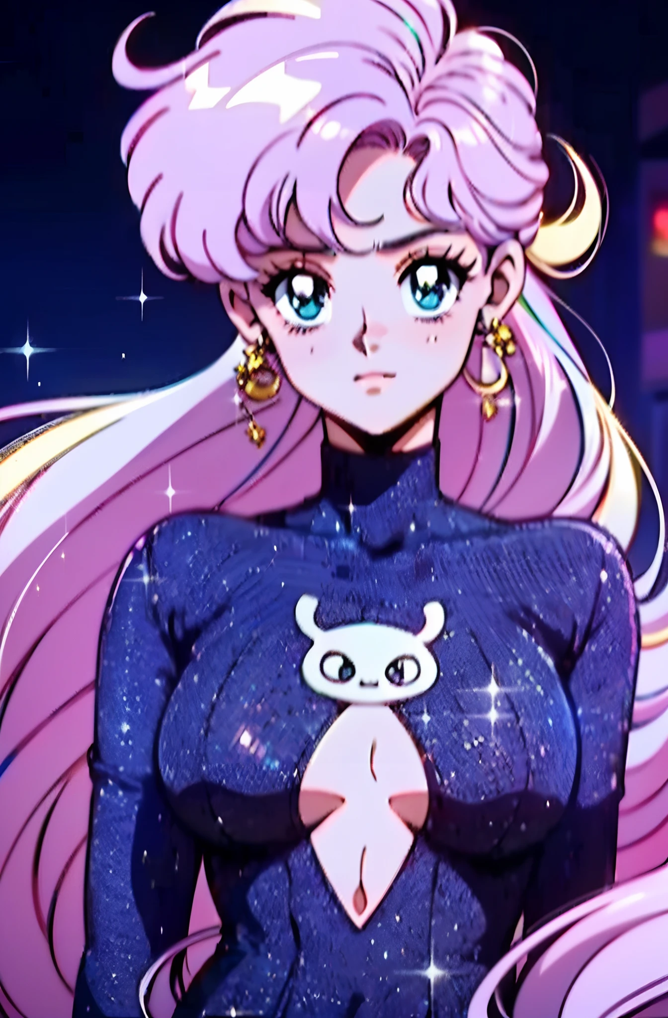 1girl,waistup, 90s style, upper body, sparkle, bokeh background, 🐙💫🌊🫧, thin lineart, beautiful shading, ultra detailed, realistic, old anime screencap