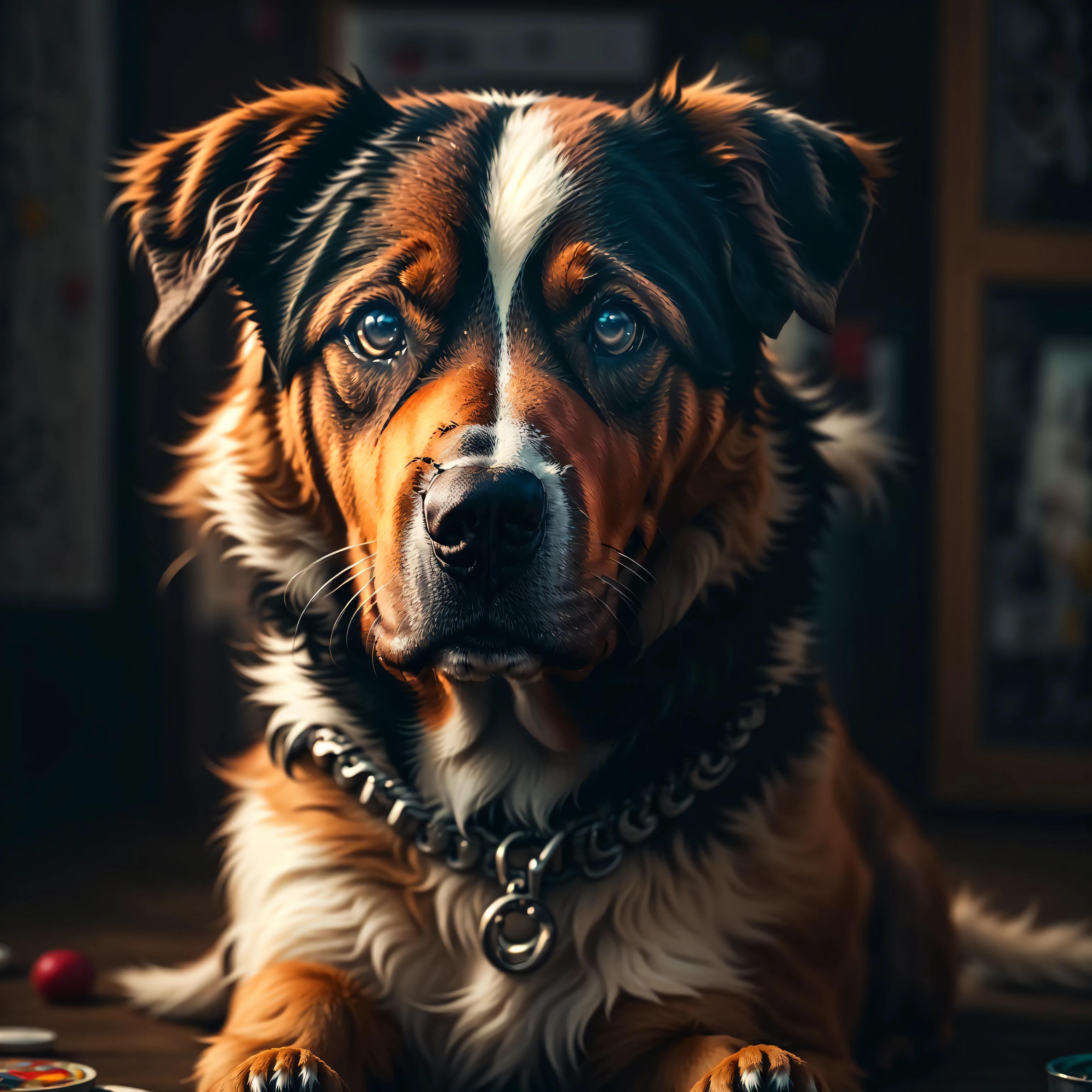 a dog,
yang08k, photography, beautiful, black background, colorful,realistic,
masterpieces, top quality, best quality, official art, beautiful and aesthetic,