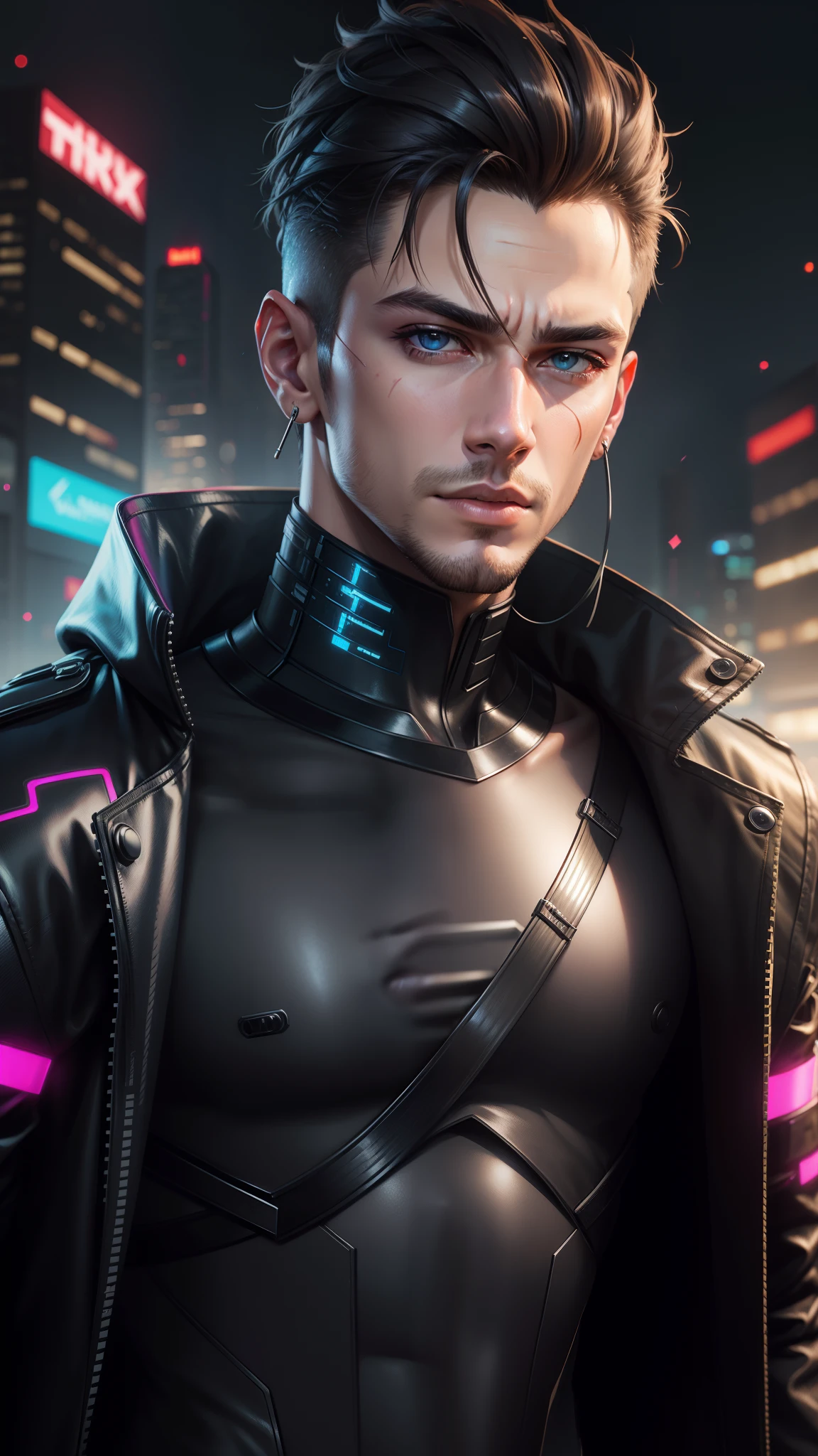 Change background cyberpunk handsome boy realistic face, ultra realistic