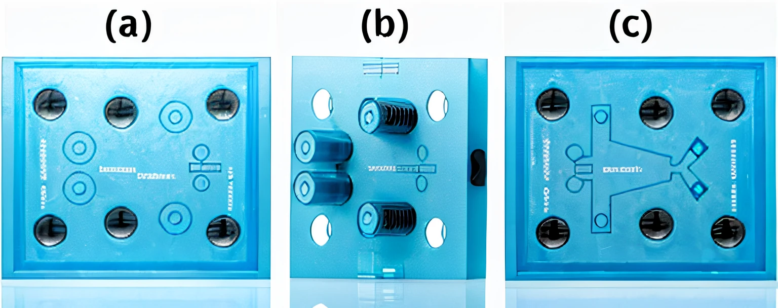 Three different views of a fuel cell model, Ortografia frontal, Top view, Vista frontal, Vista frontal traseira e vista lateral, perspective view, anime