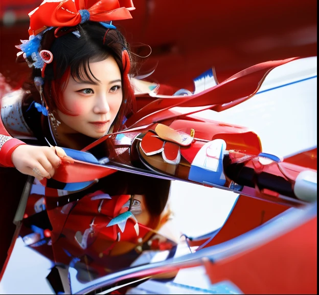 Close up portrait of woman with bow and bow, Yangtze river