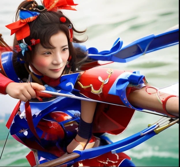 Close up portrait of woman with bow and bow, Yangtze river